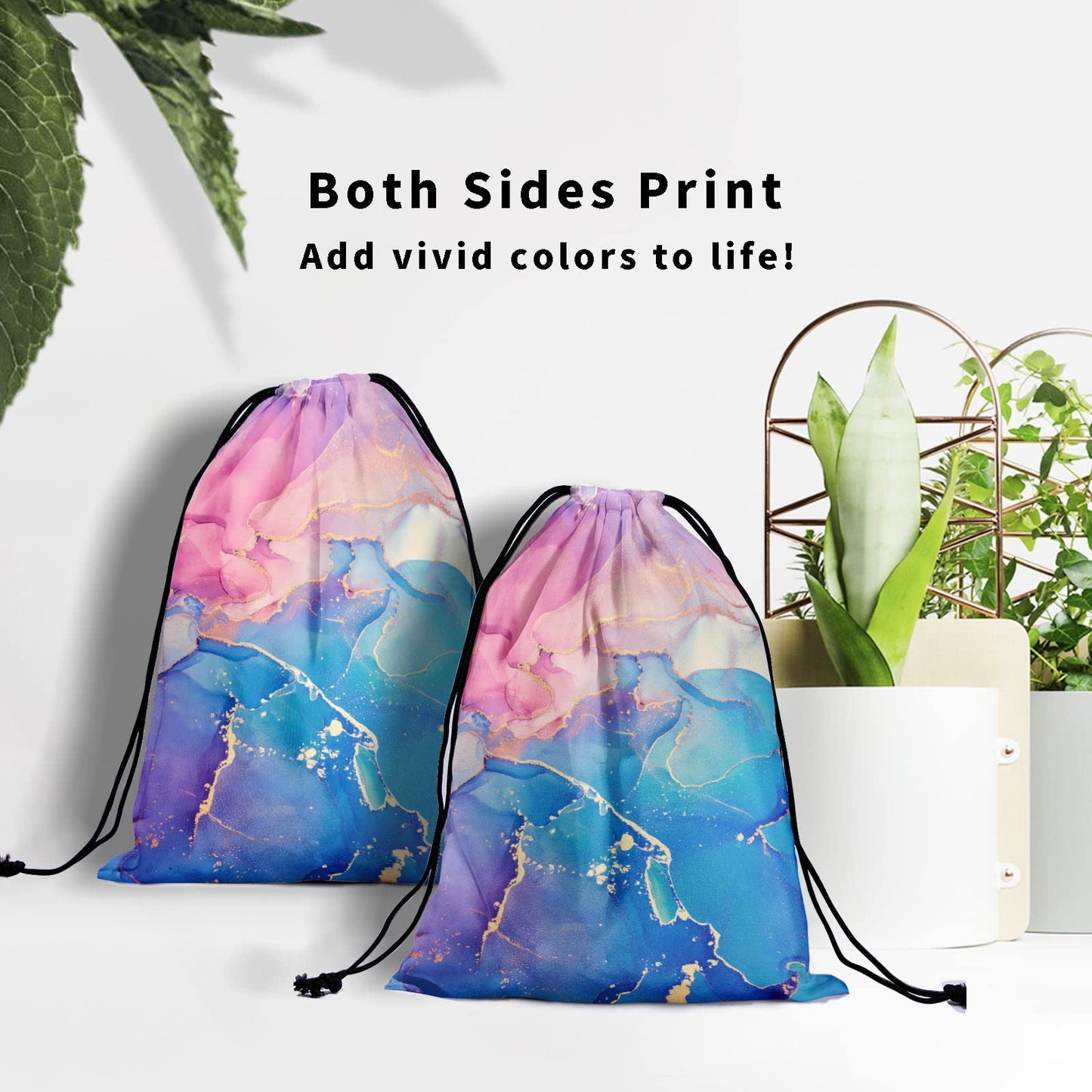Pink Marble Gymnastics Grip Pouch - Gymnastic Bags for Gymnasts, Glitter Texture, Blue, Purple, Gold, Abstract Ink Paint, Water Resistant, Adjustable 9.25" x 12"