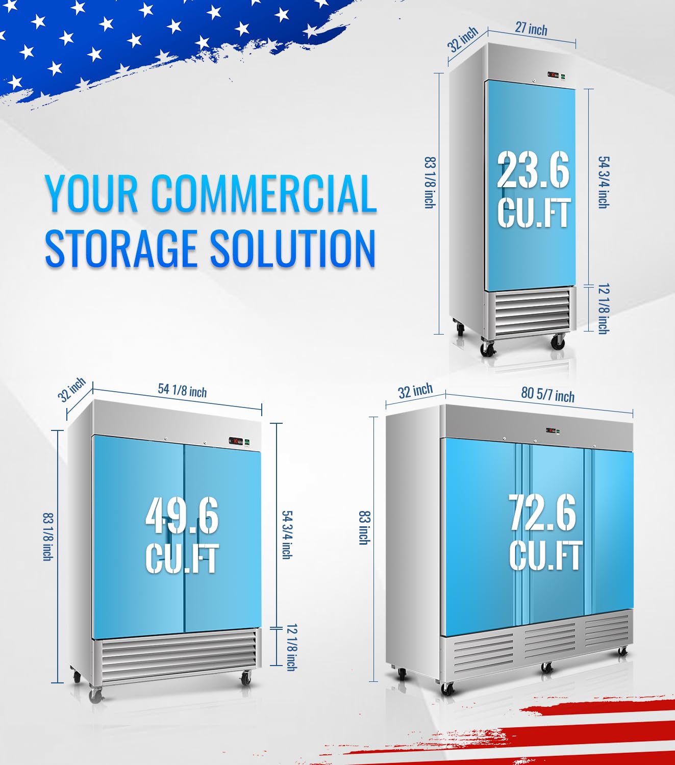 54" W Commercial Freezer, ETL Certified 49.6 Cu.ft Stainless Steel Reach-in Upright Freezer,Auto Defrost,Digital Temperature Control (-10°F to 10°F) Used to Restaurant,Bar,Shop