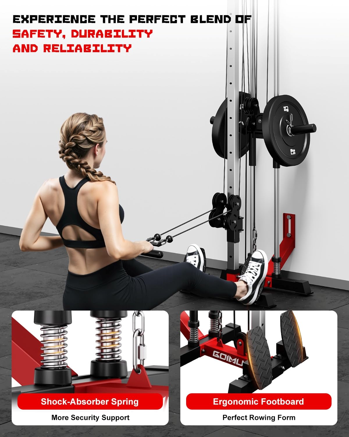 Goimu Wall Mount Cable Station, WM1 Cable Crossover Machine with 17 Positions, High and Low Cable Crossover Machine with Removable Footplate for Garage Home Gym (WM1 Cable Station RD)