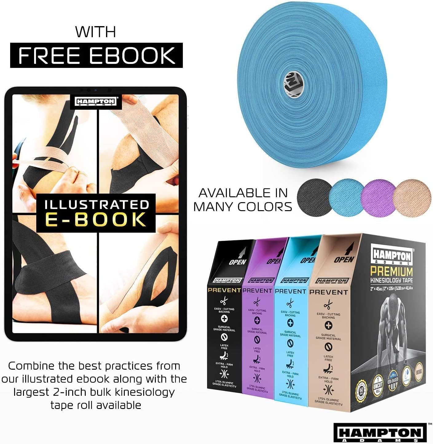 Hampton Adams | As Seen on Shark Tank | Elastic Kinesiology Tape (Bulk Roll) | 135ft Uncut | Supports & Protects Muscle Wrist Knee Shoulder Back Plantar Fasciitis | Waterproof Hypoallergenic (Pink)