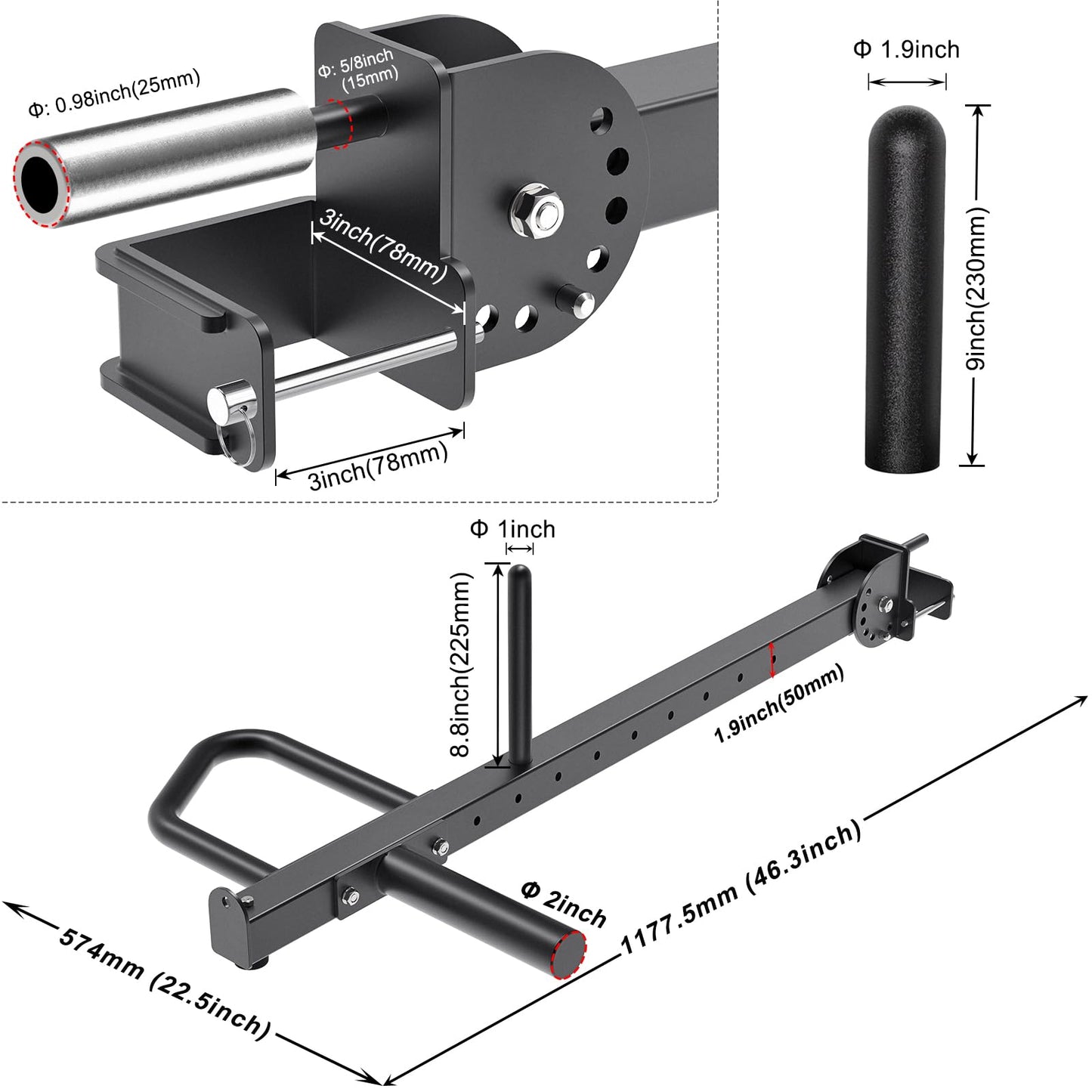 SELEWARE Adjustable Lever Arms Jammer Arms for 3'' x 3'' Power Racks with 5/8" or 1" Holes, Heavy Duty Versatile Lever Arm Attachment for Gym Rows, Pushes, Deadlifts, Belt Squats, Curls and More