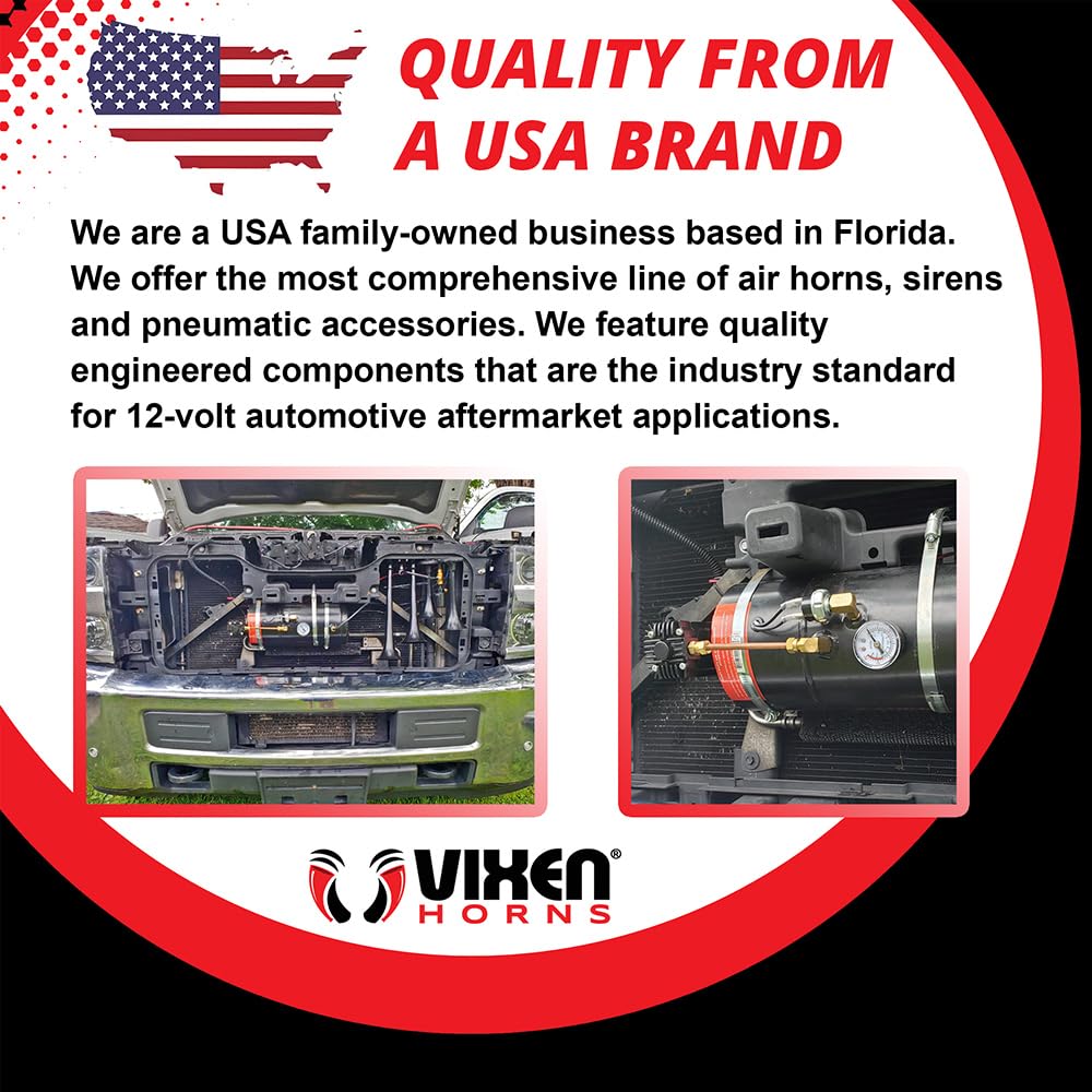 Vixen Horns 1.5 Gallon (5.6 Liter) Train/Air Horn Tank with 200 PSI Compressor Onboard System/Kit 12V VXO8315B