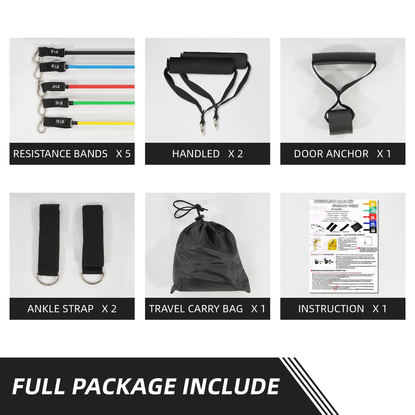 Fitvids Resistance Bands Set 150lb | 5 Exercise Bands with Handles, Ankle Straps, Door Anchor, Travel Storage Bag for Home Gym Strength Training, Full Body Workout for Men Women Beginners & Advanced