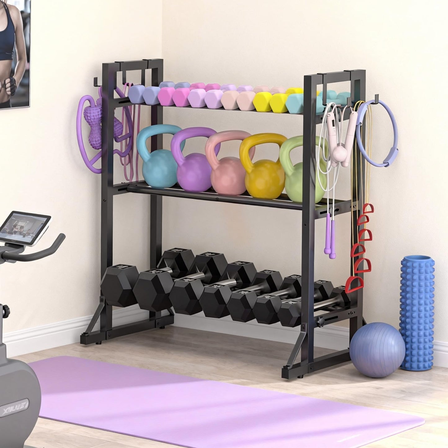 3-Tier Adjustable Dumbbell Rack Stand - Heavy-Duty Carbon Steel Weight Storage Organizer for Home Gym, Easy Assembly, 450 lb Capacity for Dumbbells & Kettlebells(dumbbell rack stand only)