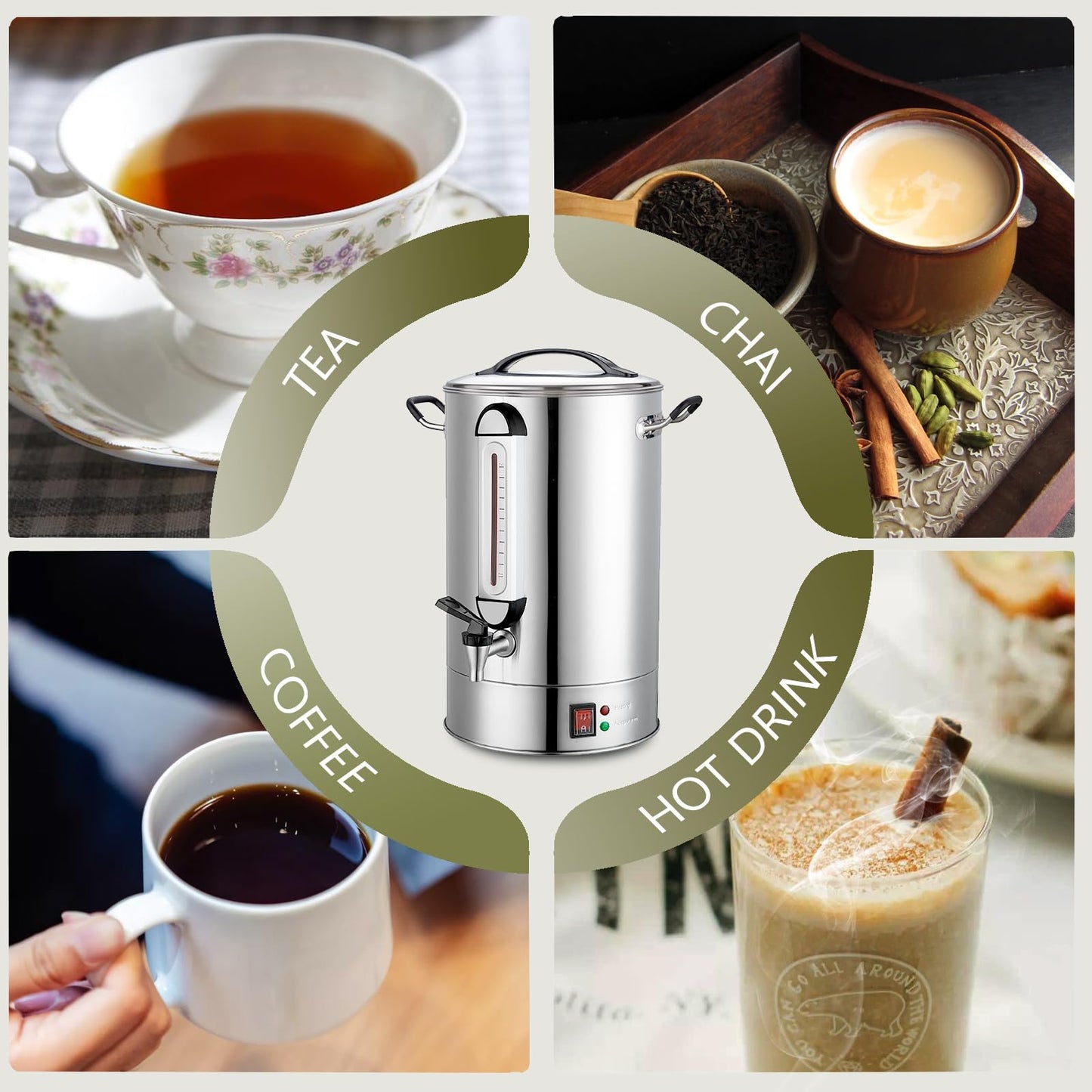 Commercial Coffee Urn 160 Cups Hot Beverage Dispenser 24L Large Coffee Urn Stainless Steel Coffee Maker Dual Layers for Coffee Break Business Catering Church Restaurant