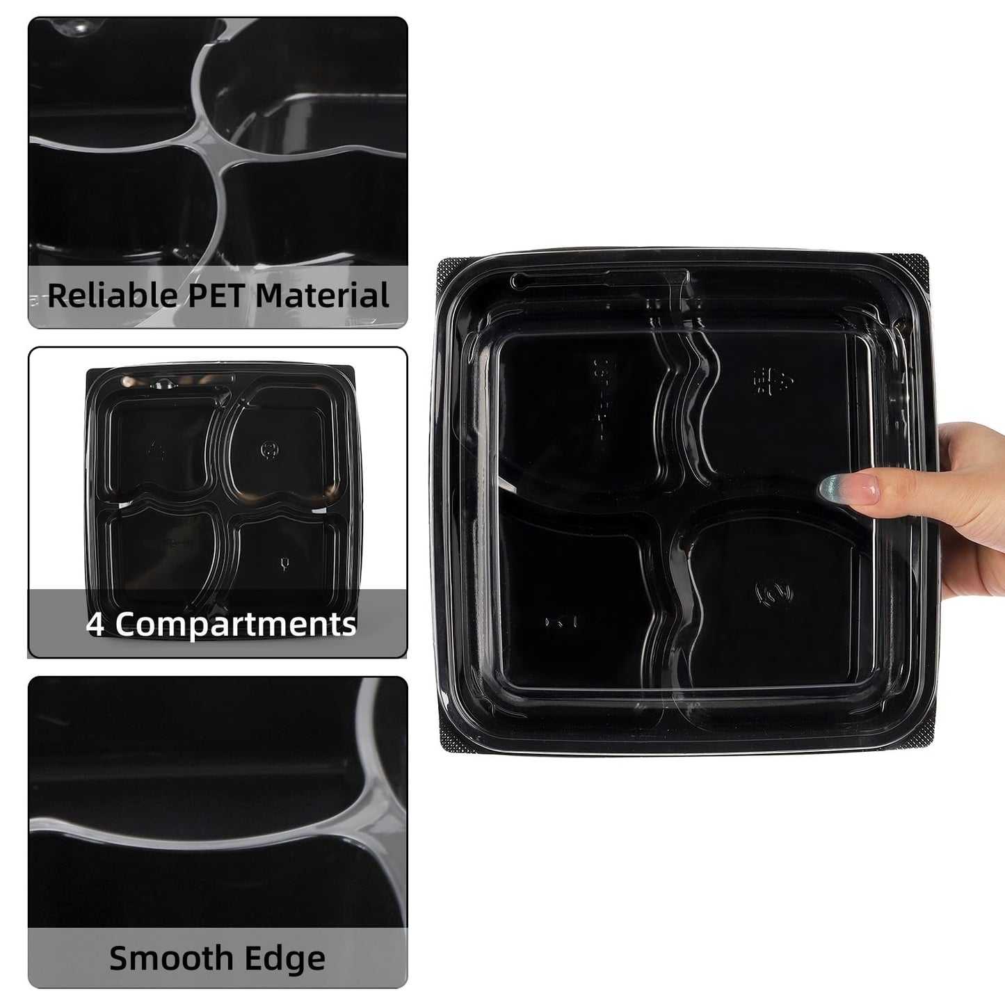 Noamus 30 Pack (60-Pcs) Meal Prep Containers, 4 Compartment Bento Lunch Box with Lid, Disposable Plastic Food Storage To Go, 34oz Portion Control Take Out Box for Adult, Not Microwave Dishwasher Safe