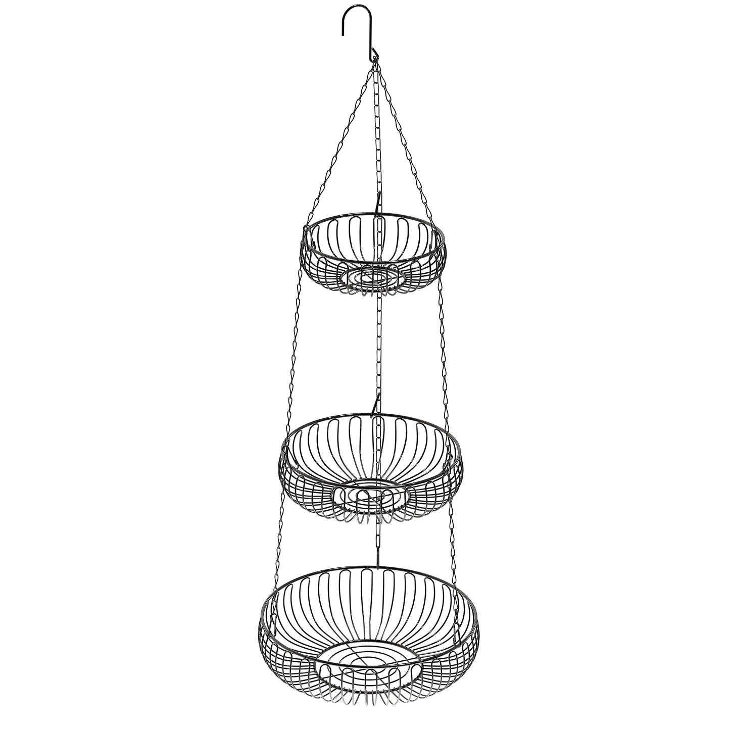 Simple Houseware Adjustable Metal Hanging Fruit Basket, Oblate, Black, 11" W x 11" L x 30" H