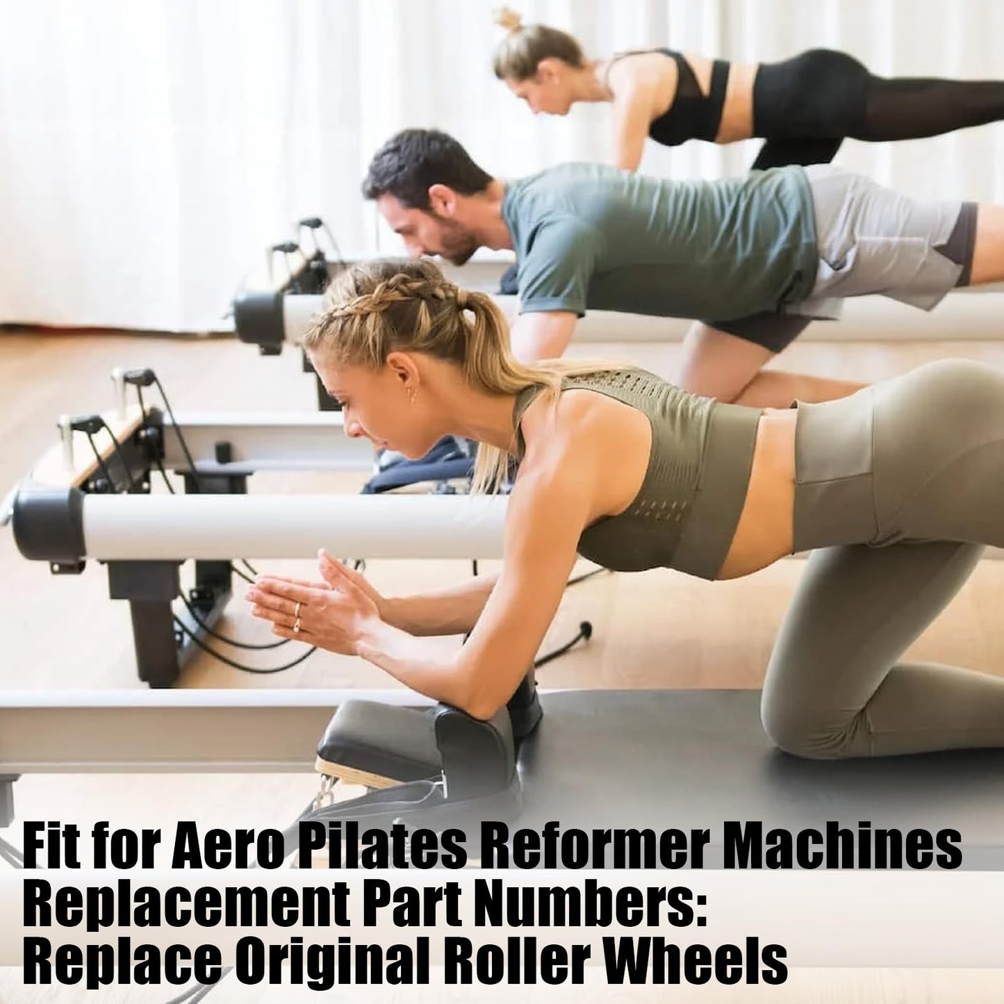 Replacement Roller Wheels Fit for Aero Pilates Reformer Machines Part Easy to Install, Smooth and Quiet Glide (4 Pack, Black)