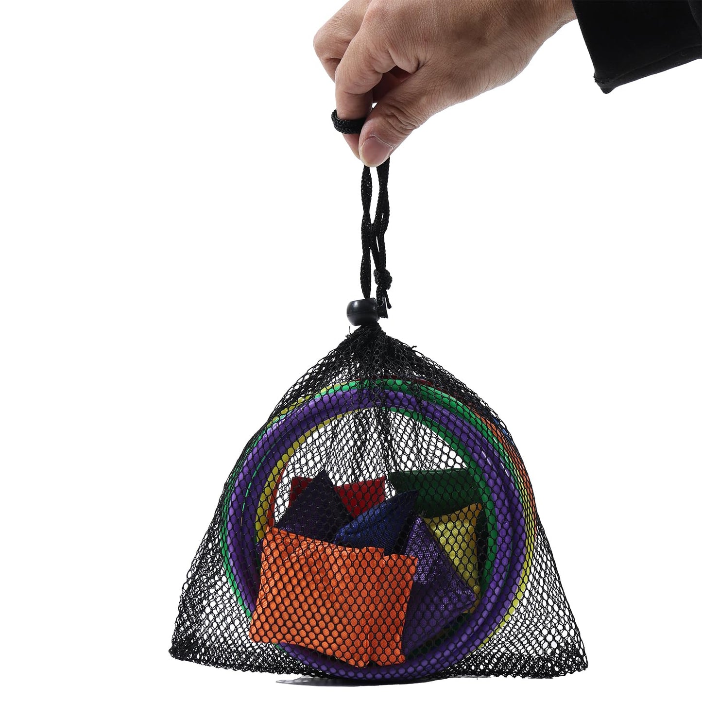 24Pcs Nylon Bean Bags Plastic Rings Game Sets for Kids Ring Toss Game Booth Carnival Garden Backyard Outdoor Games Speed Agility Training Games