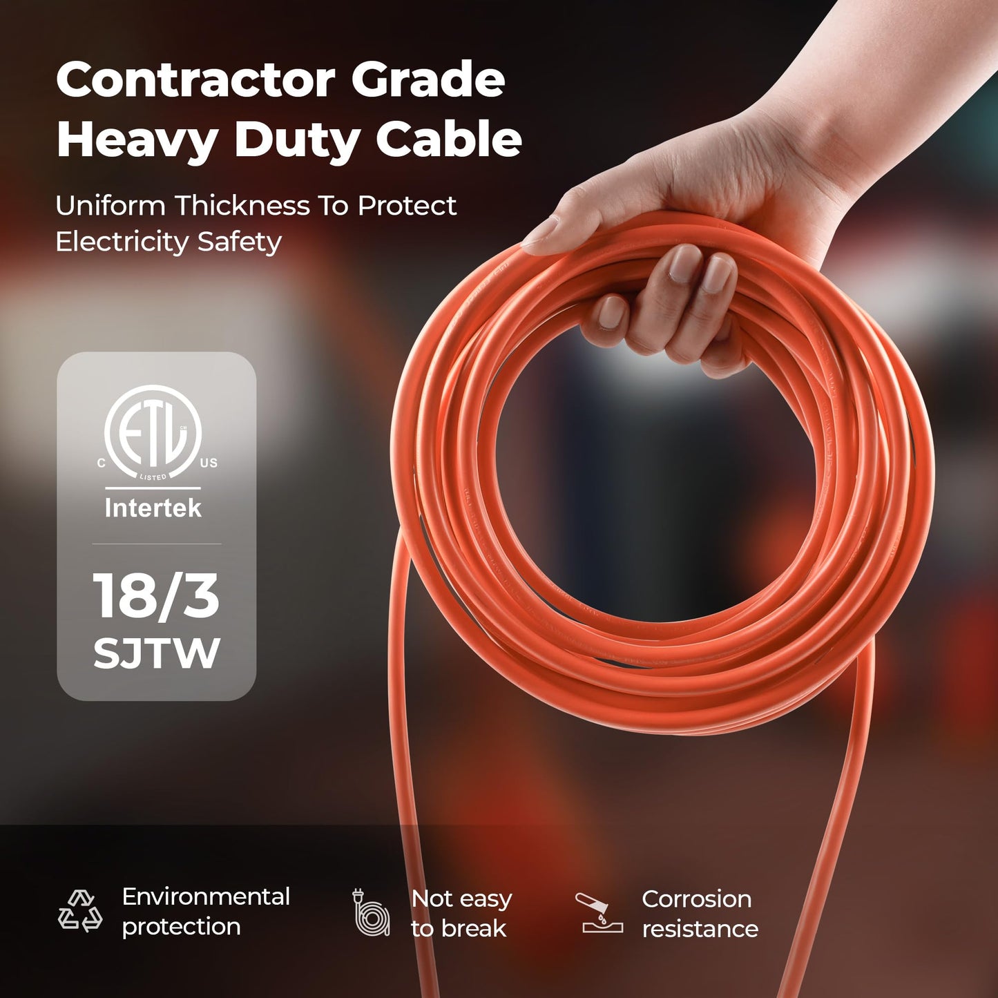 Omlite Construction String Lights: 100FT 3 Prong 150W Linkable Super Bright LED String Lights for Construction Sites Temporary Jobsite IP65 Waterproof 18AWG Wire Work Light with Cage