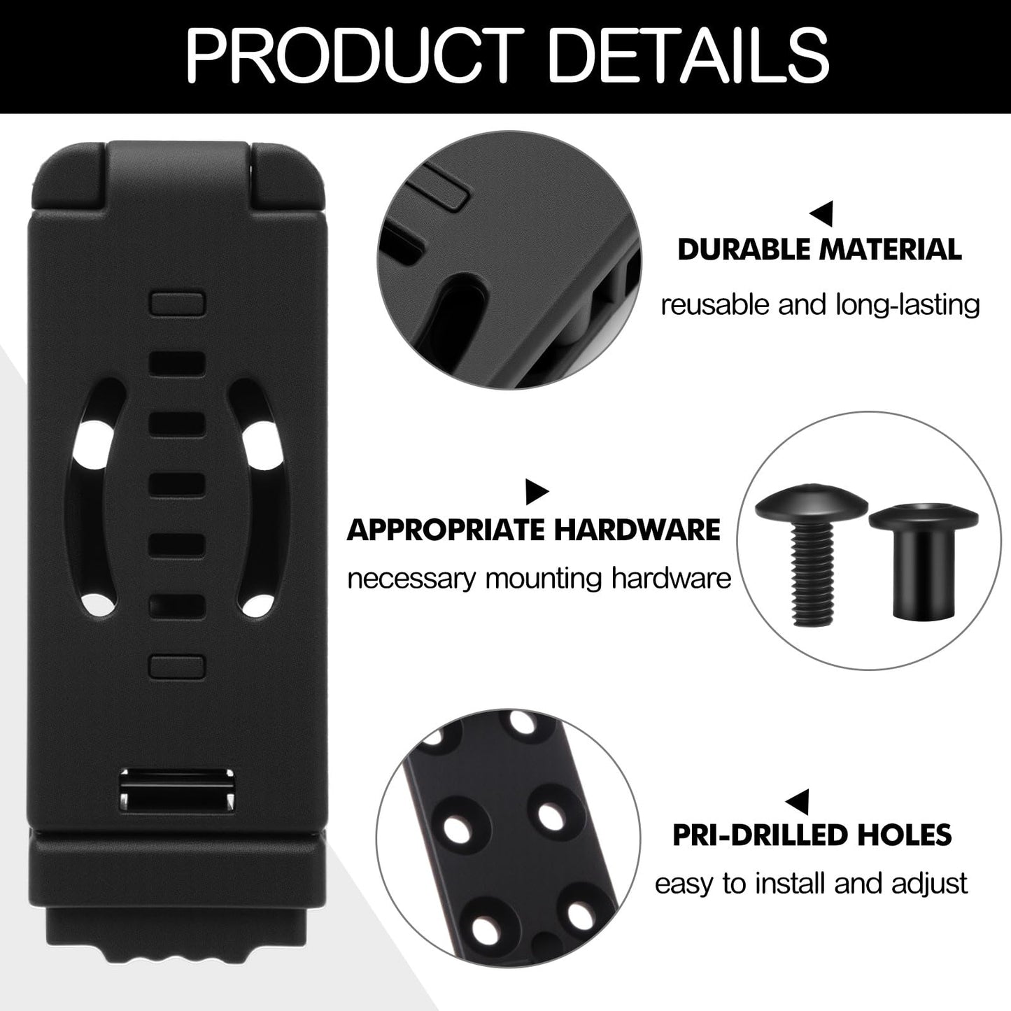 Relaxweex 4 Pack 3 Inch Holster Belt Clips Knife Belt Clip Holster Adjustable Molle Attachment Adapter with Mounting Hardware Panel Mounts Straps Tools for Vests Backpacks(Classic Style)
