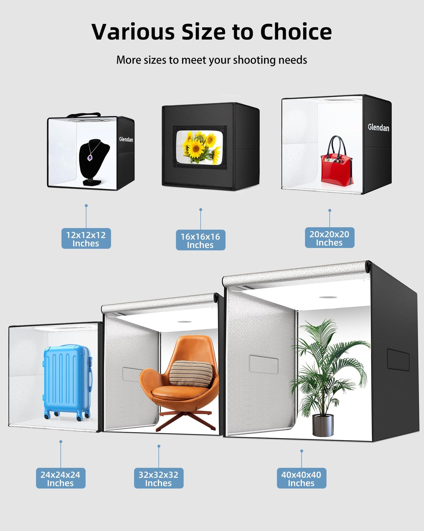 Glendan 40"x40" Light Box Photography, Large Photo Light Box with 3 Light Panels, 594 LED Beads, CRI >95, Professional Photo Booth Shooting Tent Kit with 4 Color Backdrops for Product Photography