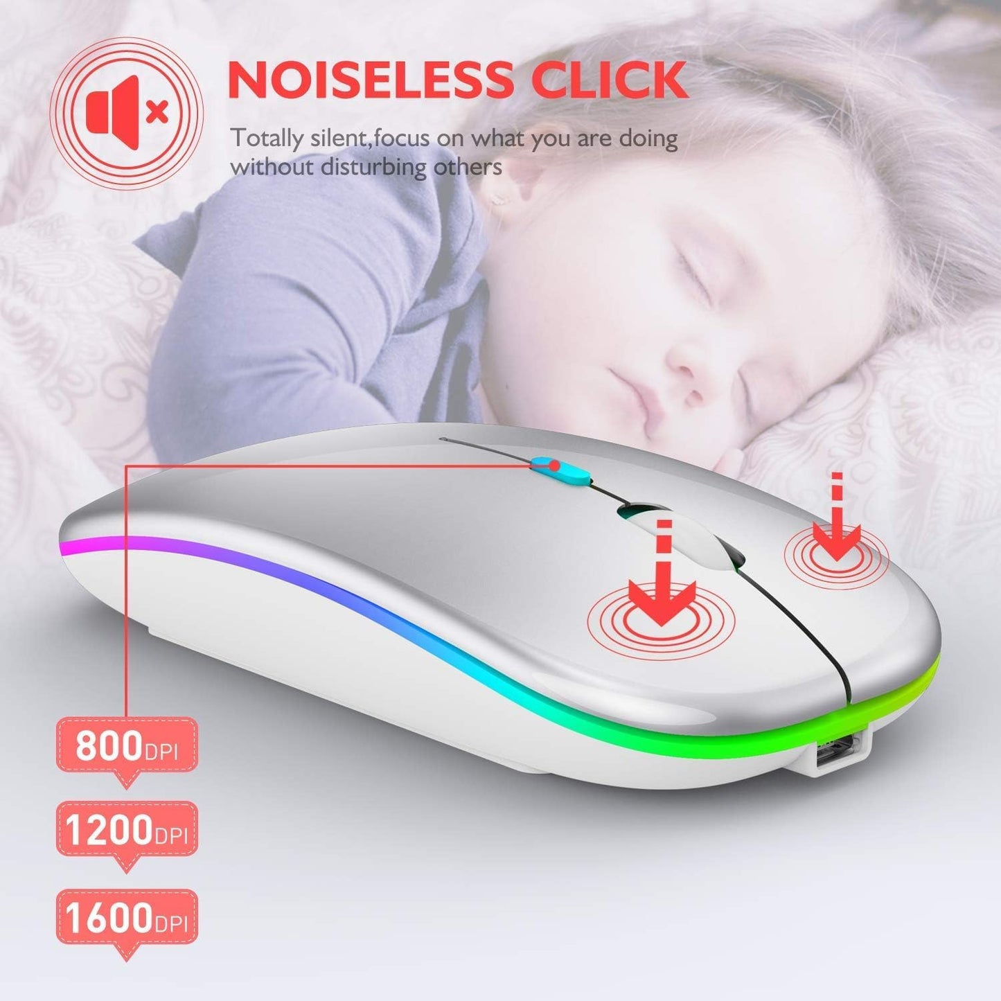 Qullqian 5.2/3.0 2.4GHz Wireless Bluetooth Mouse for MacBook Air/Mac/Pro/Laptop/Computer/PC,Rechargeable Dual Mode