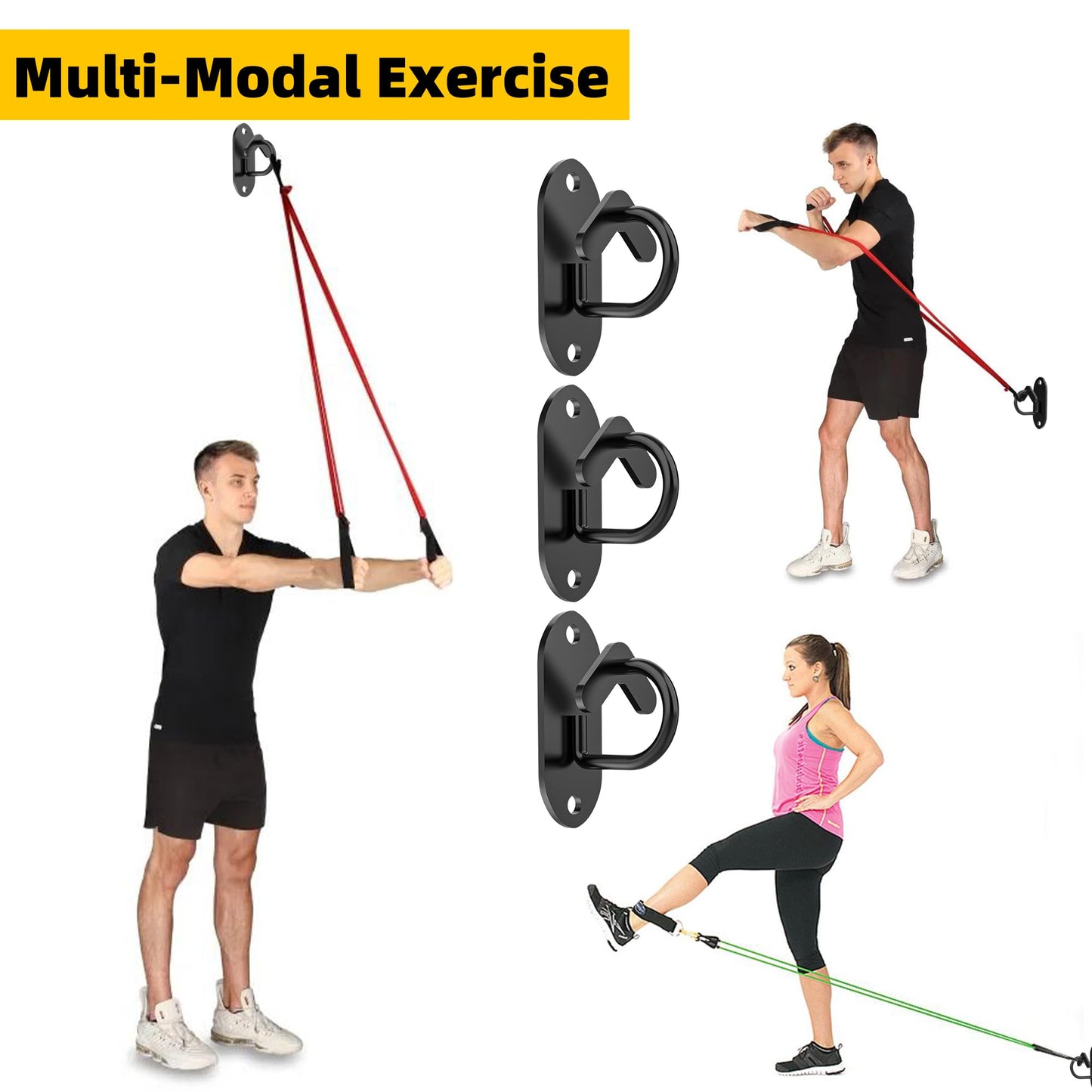 Wuno Shop 3 Pcs-Resistance Band Wall Anchors System, Wall Mount Workout Anchors for Exercise Bands, Space-Saving Home Gym Hooks for Different Levels Strength Training,Fitness-Black