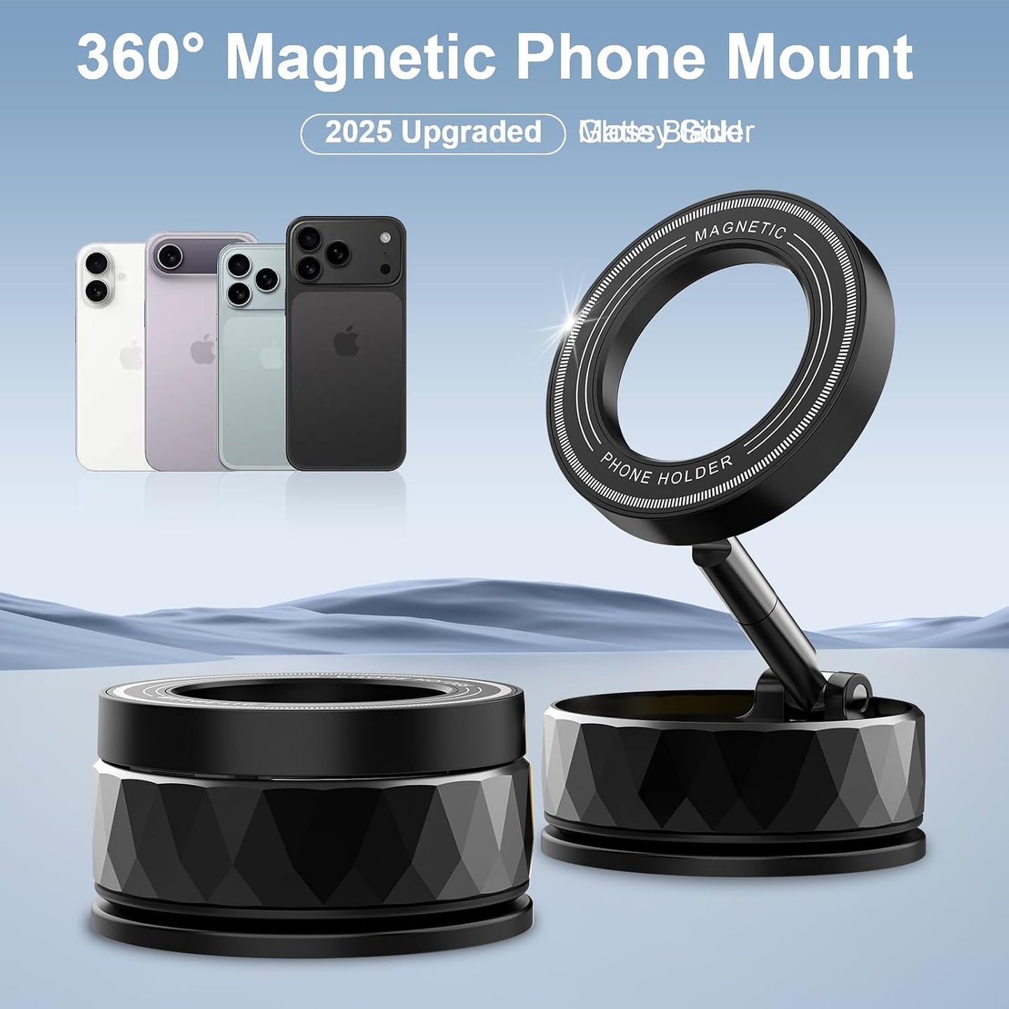 Bensejk 360Adjustment, 12-17(Black) Vacuum Magnetic Phone Holder, Magnetic Phone Holders for Car, Suction Cup & Strong