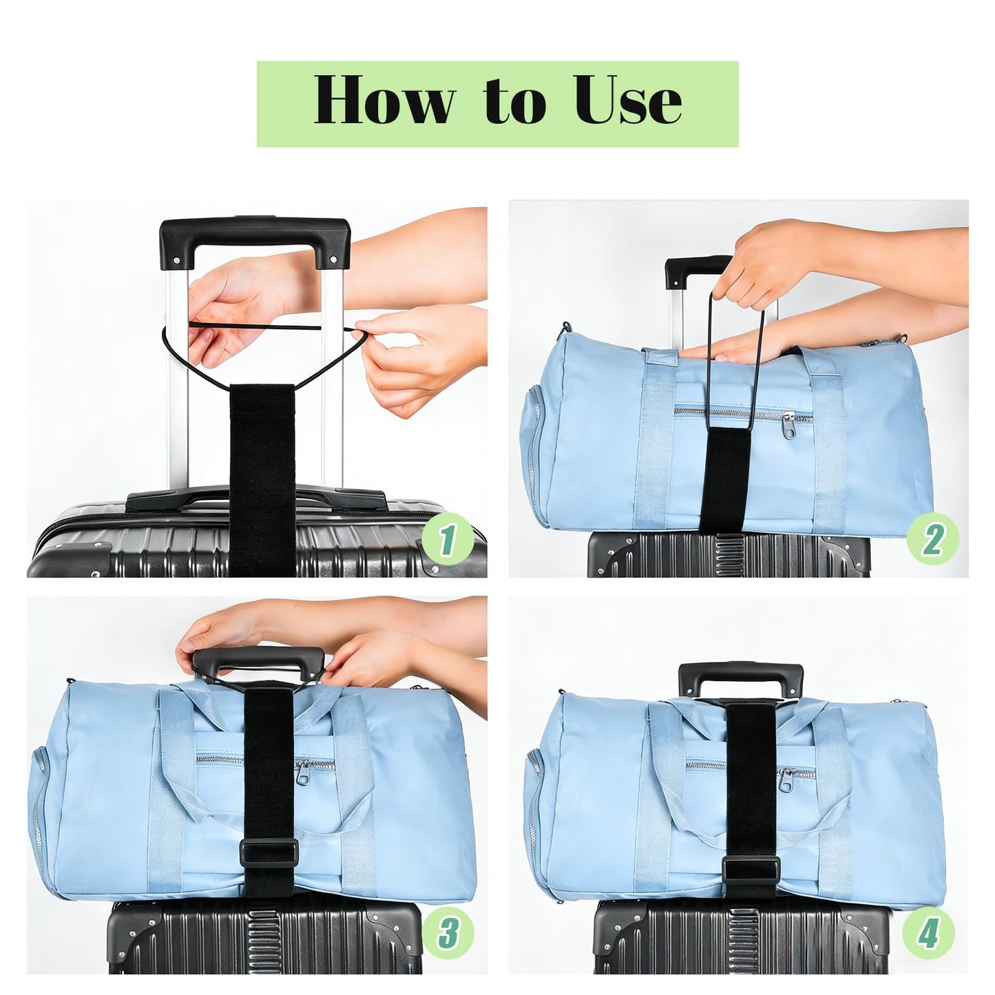 Multi Use Strong Adjustable Luggage Connector Straps for Suitcases,2 Pack Flexible Luggage Accessories Elastic Fastening Bag Strap (Black)