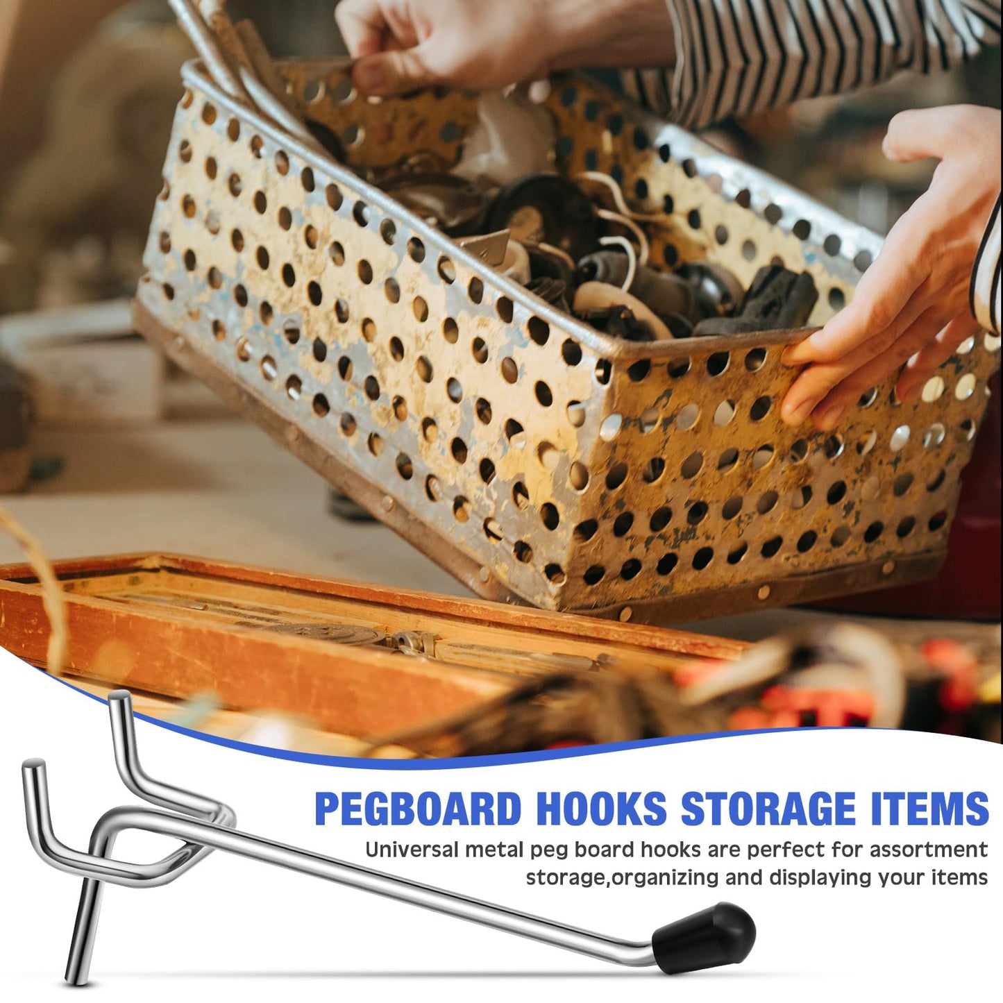 Tatuo 200 Pcs Pegboard Hooks Galvanized Metal Pegs with Rubber Tip Fit 1/4" 1/8" for Garage Store Wall Tool Organization Display(4 Inch)