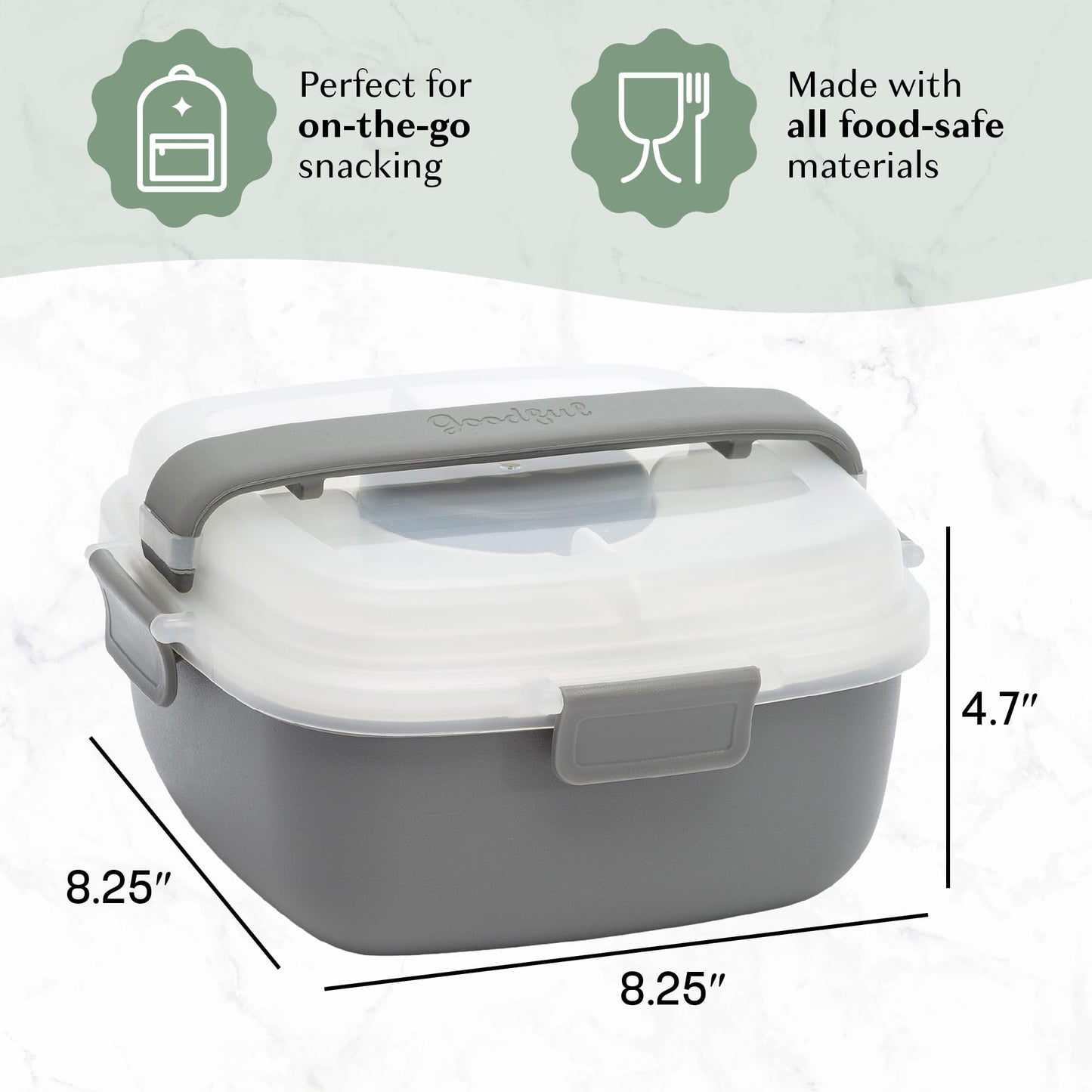 Goodful Stackable Lunch Box Container, Bento Style Food Storage with Removeable Compartments for Sandwich, Snacks, Toppings & Dressing, Leak-Proof and Made without BPA, 56-Ounce, Gray