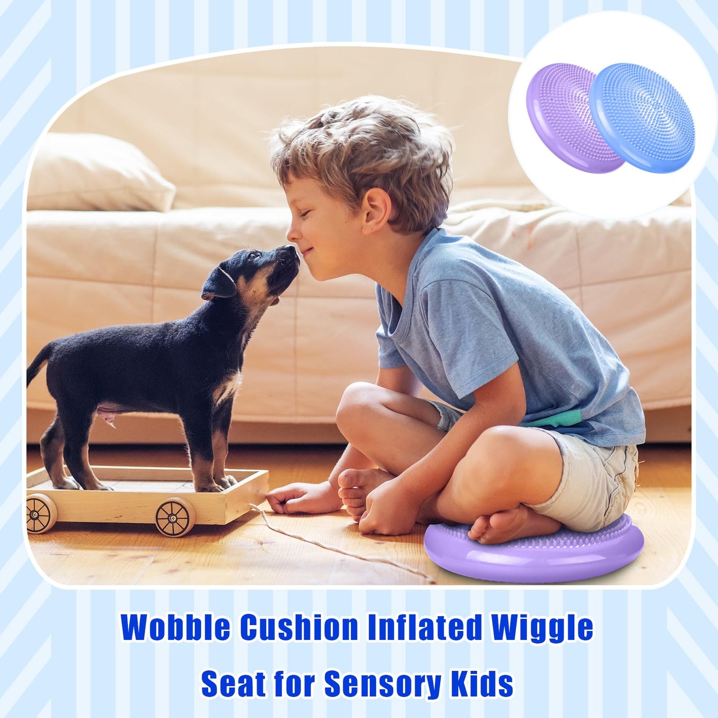 Silipull 2 Pcs Wiggle Seat Inflated Wobble Cushion Flexible Balance Disc with Air Pump for Core Stability Strengthening Improving Posture Physical Exercise(Macaroon Blue and Taro Purple)