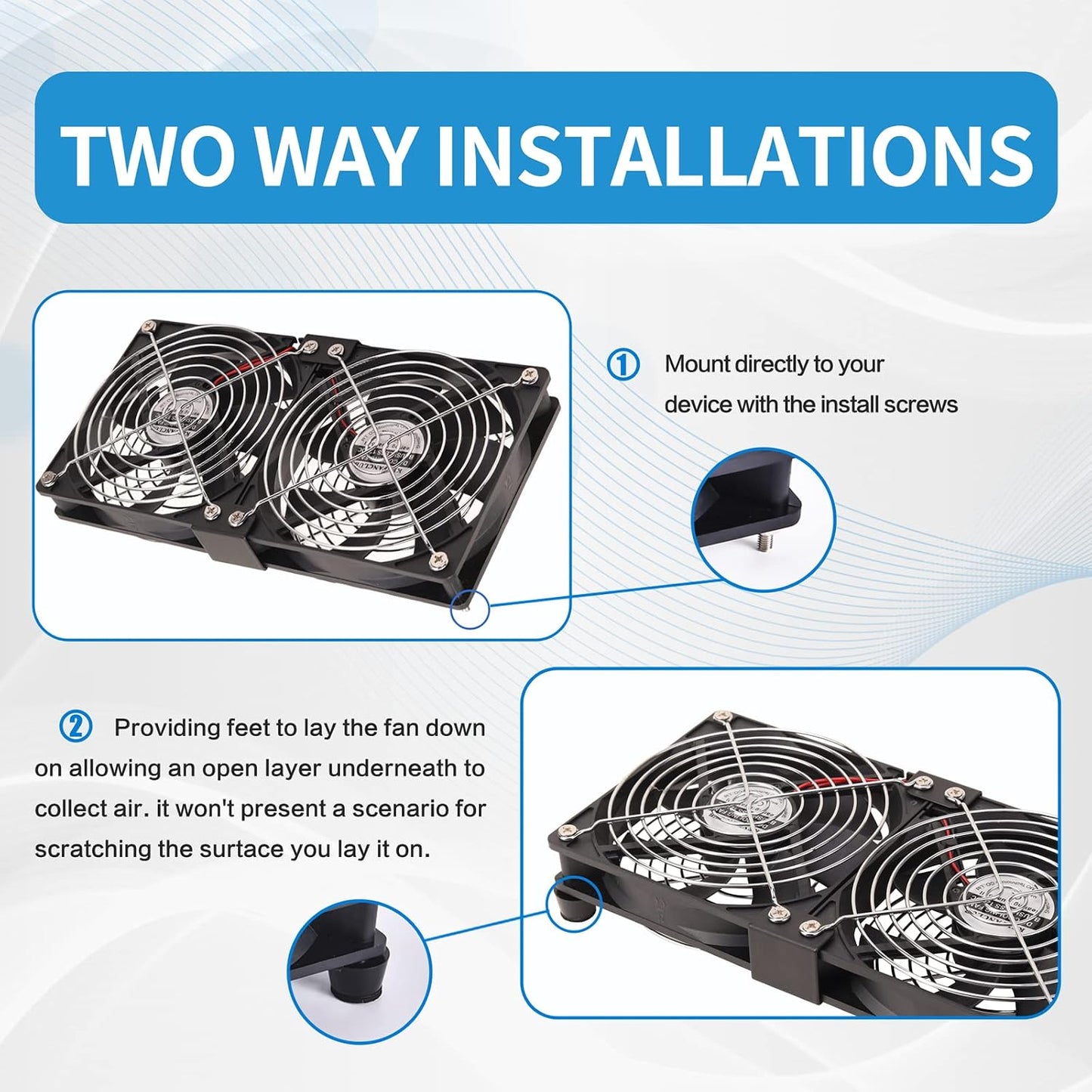 120mm 110V 240V Closet Dual High CFM Computer Fans with AC Plug, AC - Variable Speed Fan, Cooling for Server Cabinet