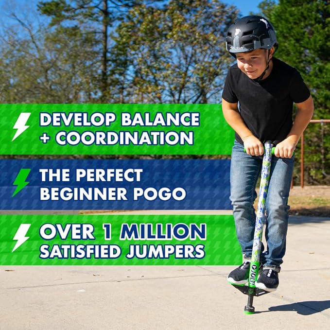 Flybar Pogo Stick for Kids, 40 to 80 Pounds, Perfect for Beginners, Easy Grip Foam Handles, Anti-Slip Foot Pegs, Outdoor Toys for Boys, Jumper Toys for Girls, Outside Toys for Kids (Jolt, Tie Dye)