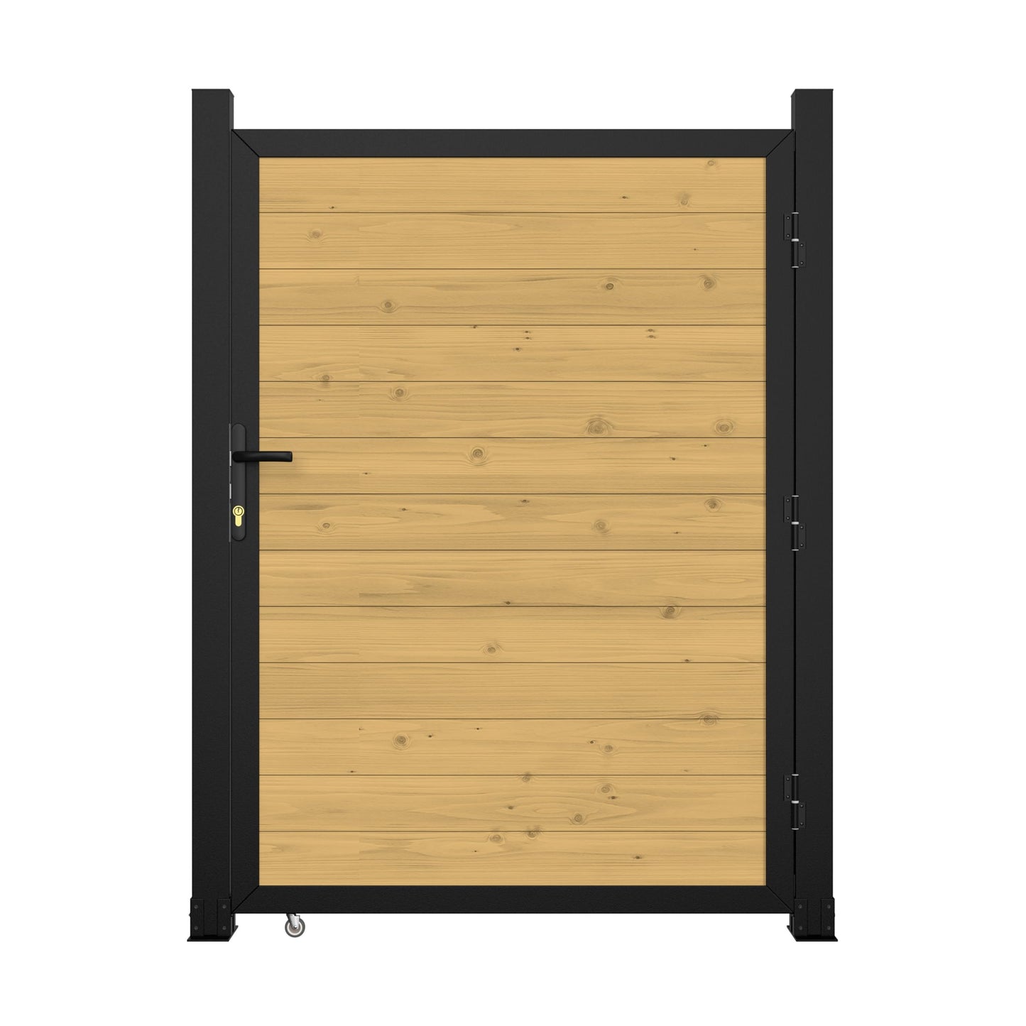 Yardenaler 4 x 6 FT Outdoor Privacy Fence Gate, Cedar Wood Privacy Gate Kit with Aluminum Frame, Garden Gates for Outside with Caster Wheel & Lockable Handle for Garden Yard Pool Entrance, Natural
