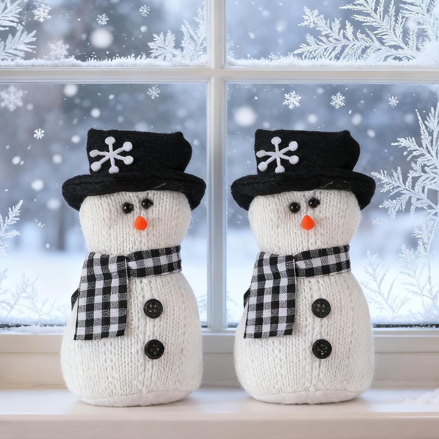 SmoothNovelty Snowman Plush Toys - 6'' Winter Figurines with Checkered Scarf | Holiday Table Decor