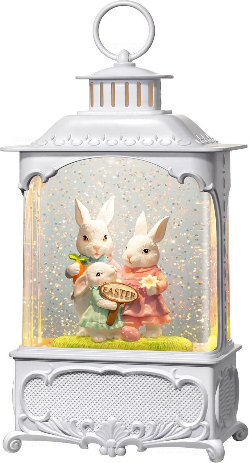 Skiennix Easter Snow Globe - Bunny Lantern with Timer | USB & Battery Powered Home Decor - 10.2 Inch