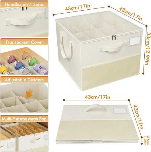 NestOrganix Shoe Organizer - 2 Pack Large Foldable Storage Boxes with Adjustable Dividers | Beige