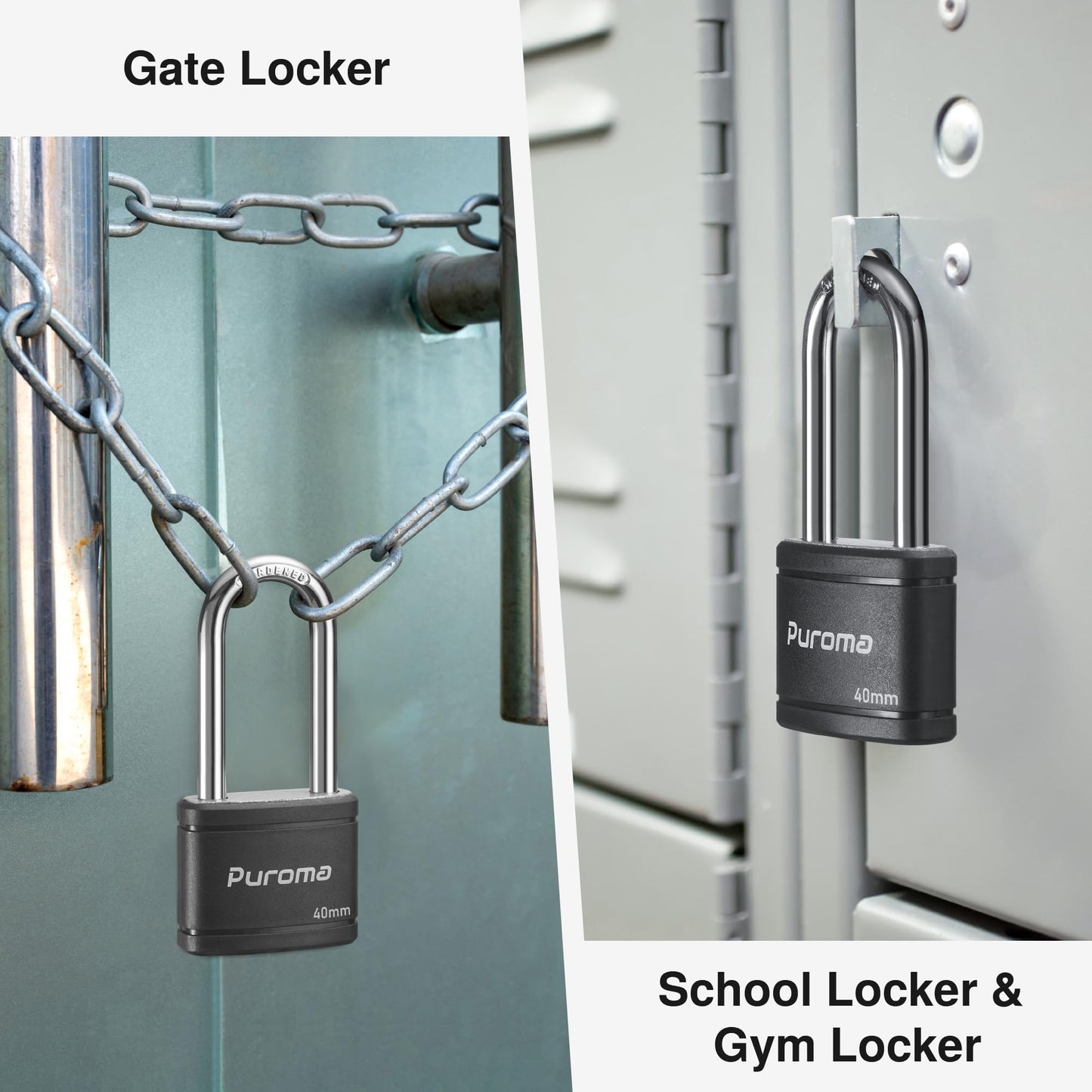 Puroma 2 Pack Keyed Padlock with 3 Keys, 2.5 Inch Locker Lock 40mm Heavy-Duty Locks for Gate Fence Hasp Cabinet Toolbox School Gym Locker (Black)