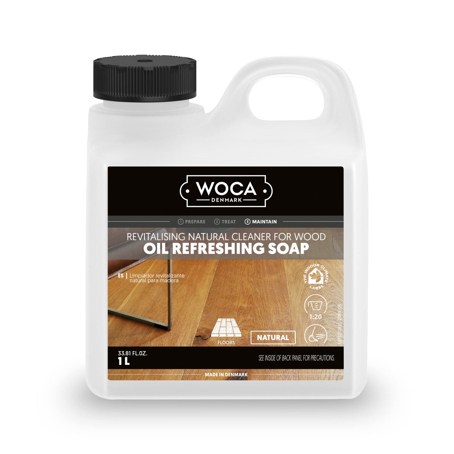 WOCA Denmark Oil Refreshing Soap Natural 1L – Oiled Wood Floor Cleaner & Rejuvenator, Plant-Based, Low VOC, Maintains Matte Finish