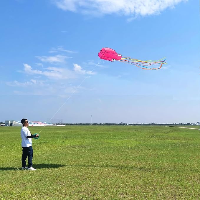 Octopus Kites for Kids & Adults Easy to Fly, 24”x 158” Large Soft Kite Kit for Boys and Girls, Single Line 3D Beach Kite Set for Teens,Perfect for Outdoor Activities