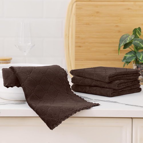 Homaxy Dish Towels - Super Soft & Absorbent Coral Velvet | 12 Pack, 13 x 19 Inches, Brown