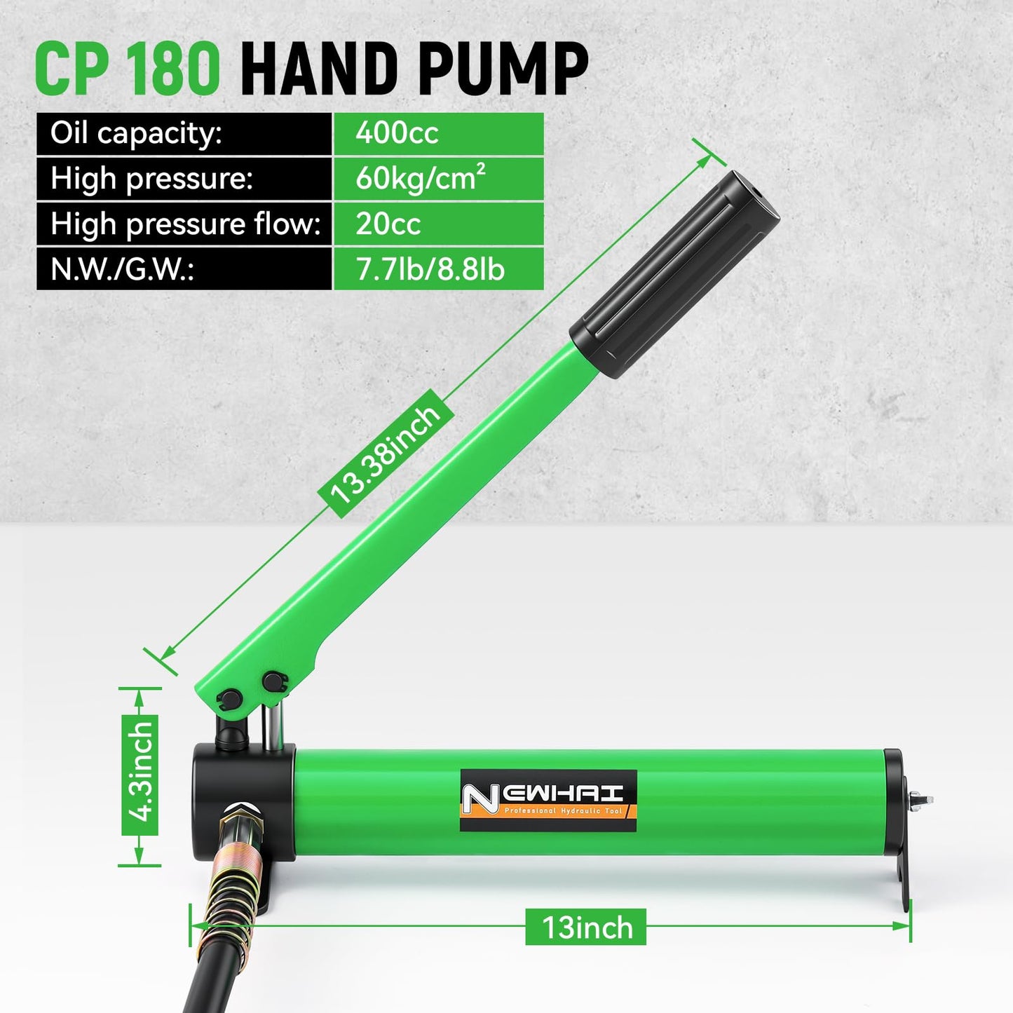 Newhai Hydraulic Porta Power Kit 10 ton Hydraulic Ram Jack + cp-180 Hand Pump Hydraulic Lifting Cylinder Tool Retract Automatically for Industrial Factory DIY Use
