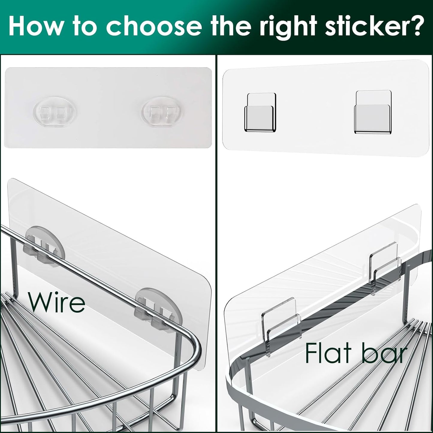 Skiennix Shower Caddy Adhesive Replacement Stickers - Strong Suction Hooks for Bathroom Storage | 3 Hooks, Transparent