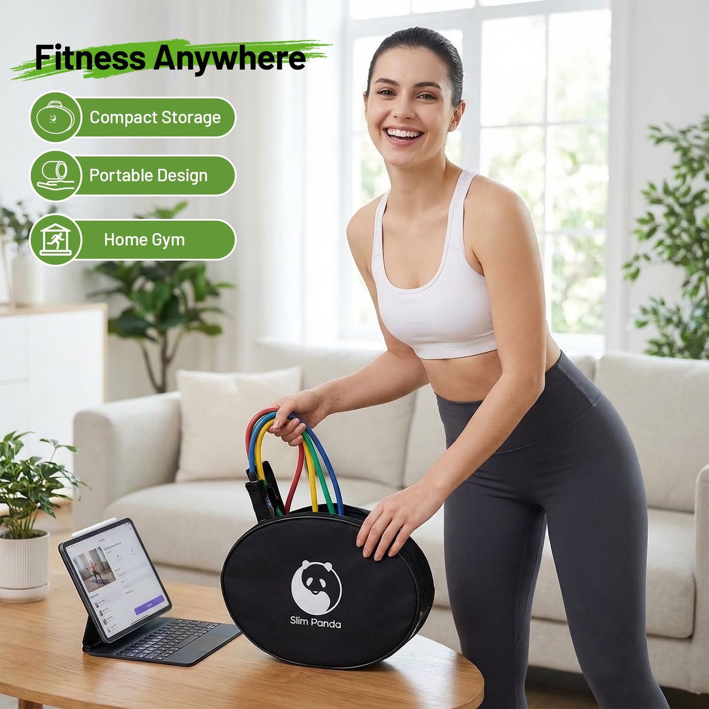 Slim Panda 11-Piece Door Anchor Strap for Resistance Bands - Complete Resistance Band Door Anchor System with 5 Stackable Bands - Home Gym for Full Body Strength Training - Fits up to 8FT