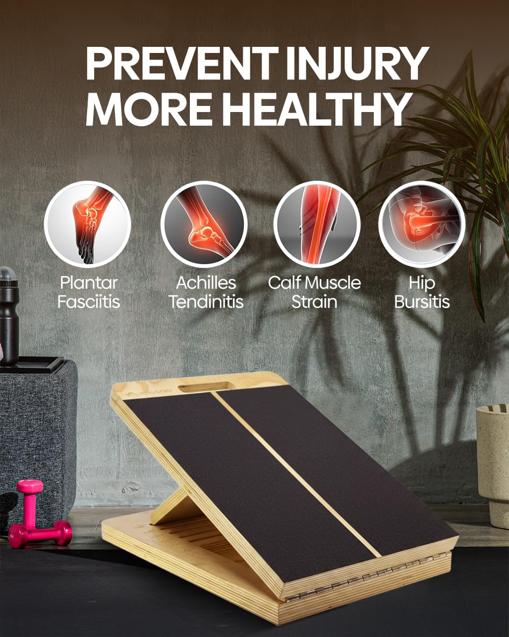Zaloom Wooden Slant Board for Calf Stretching - 6 Adjustable Angles, 400 Lbs Capacity Calf Stretcher Slant Board for Squats, Knees, Ankle, Leg, Heel & feet, Squat Wedge & Physical Therapy Equipment