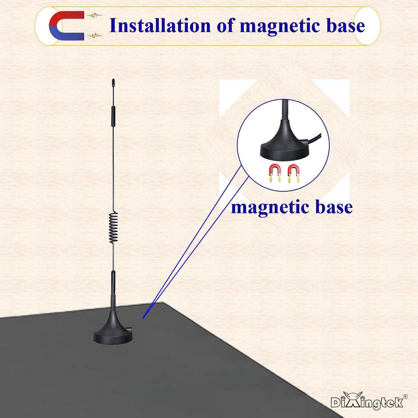 Dixingtek 45mm VHF UHF BNC Amateur Radio Scanner Antenna Magnetic Base, Compatible with Amateur cb Radio Police Scanner