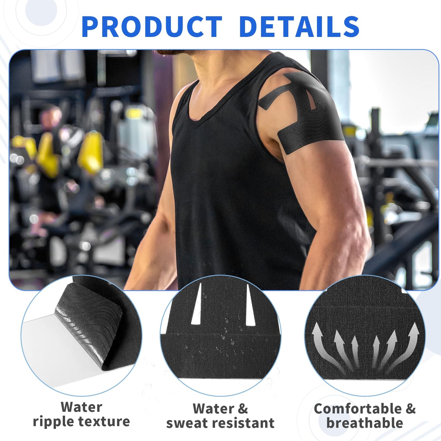 15PCS Kinesiology Tape for Shoulder, Kinesiology Tape Precut Strips for Shoulder Support Support & Stability, Waterproof Breathable Elastic Sports Shoulder Tape for Pain Relief, Athletic Tape, Black