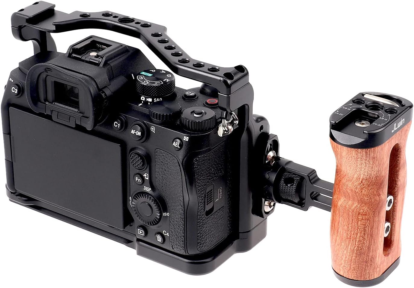 FocusFoto 1/4"-20 3/8"-16 Wooden Side Handle Grip Left/Right Handgrip with & & Cold Shoe Mount Universal for DSLR