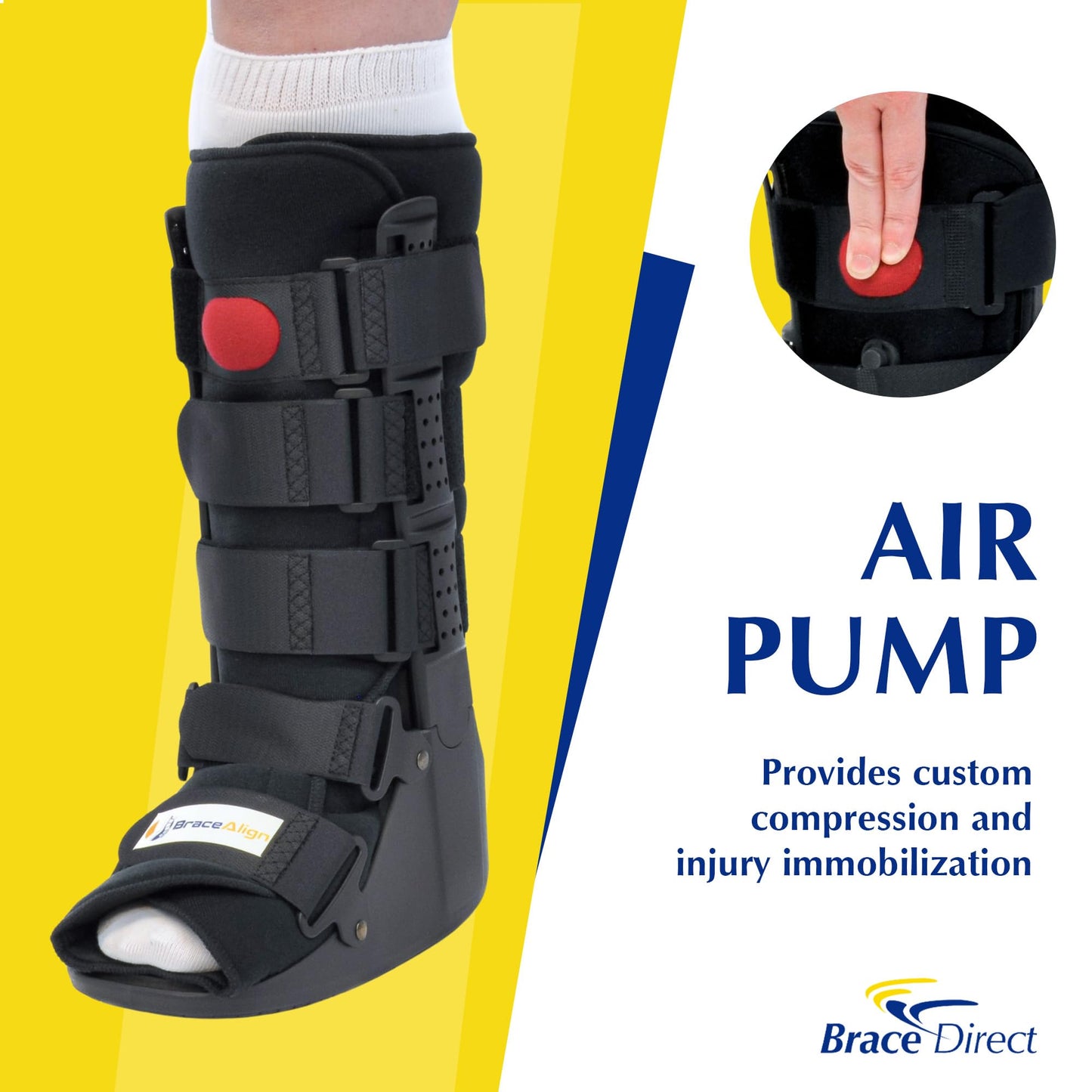 Brace Align Air CAM Walker Fracture Boot – Tall Orthopedic Recovery Boot for Ankle Sprains, Metatarsal Fractures & Soft-Tissue Injuries with Custom Air Pump (Size L Men’s 11.5–13.5 / Women’s 13–14)