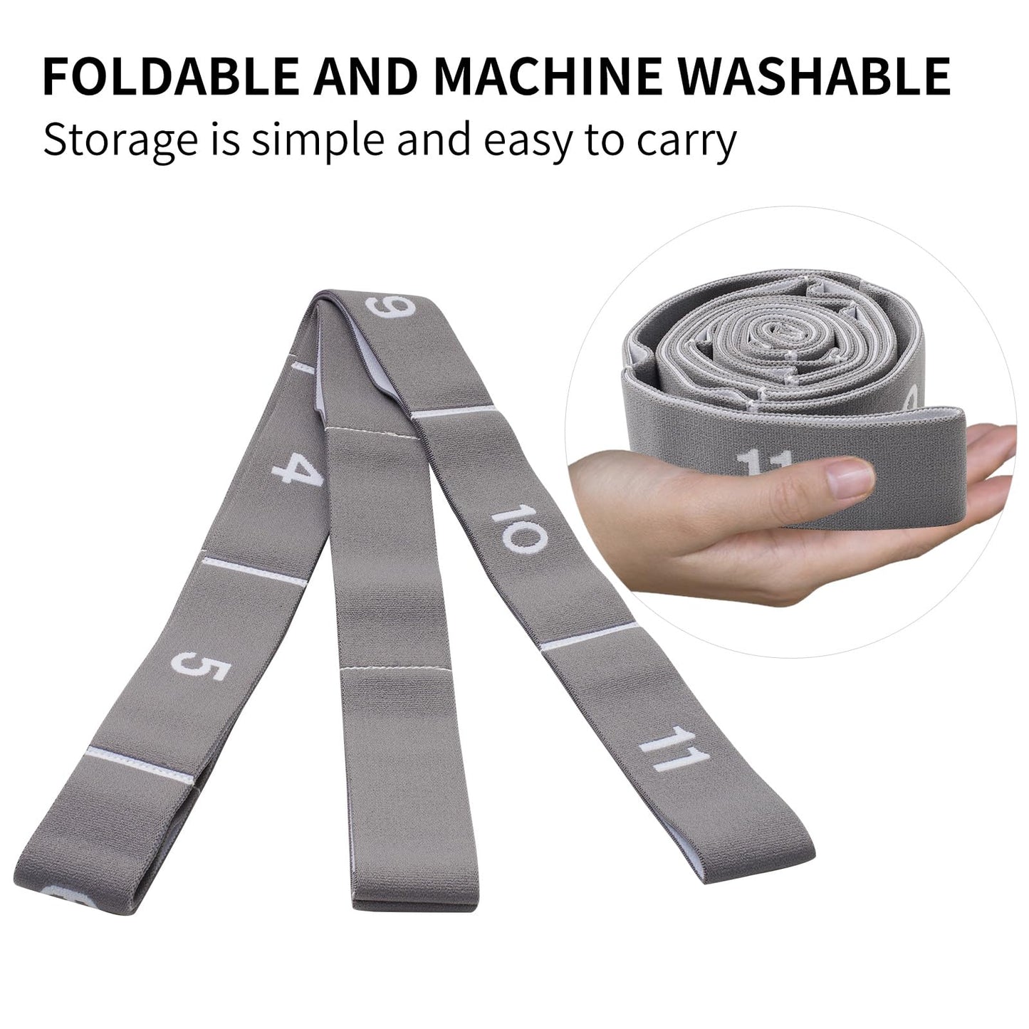 Elastic Stretching Strap with 11 Loops, Adjustable Yoga Strap for Stretching, Physical Therapy, Pilates, Dance, Ballet, Hamstring Stretcher – Non-Slip Fabric Stretch Band for Home Flexibility Workout(Grey)