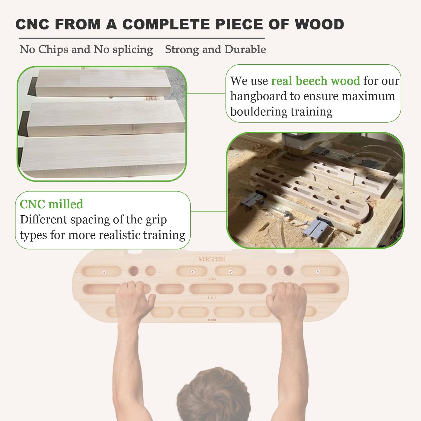 VERTIPEAK Wooden Hangboard Rock Climbing, Climbing Fingerboard with Mounting Kit for Hanging Practice, Finger Strength and Pull Up, and Bouldering Gift for Climbers (Basic)