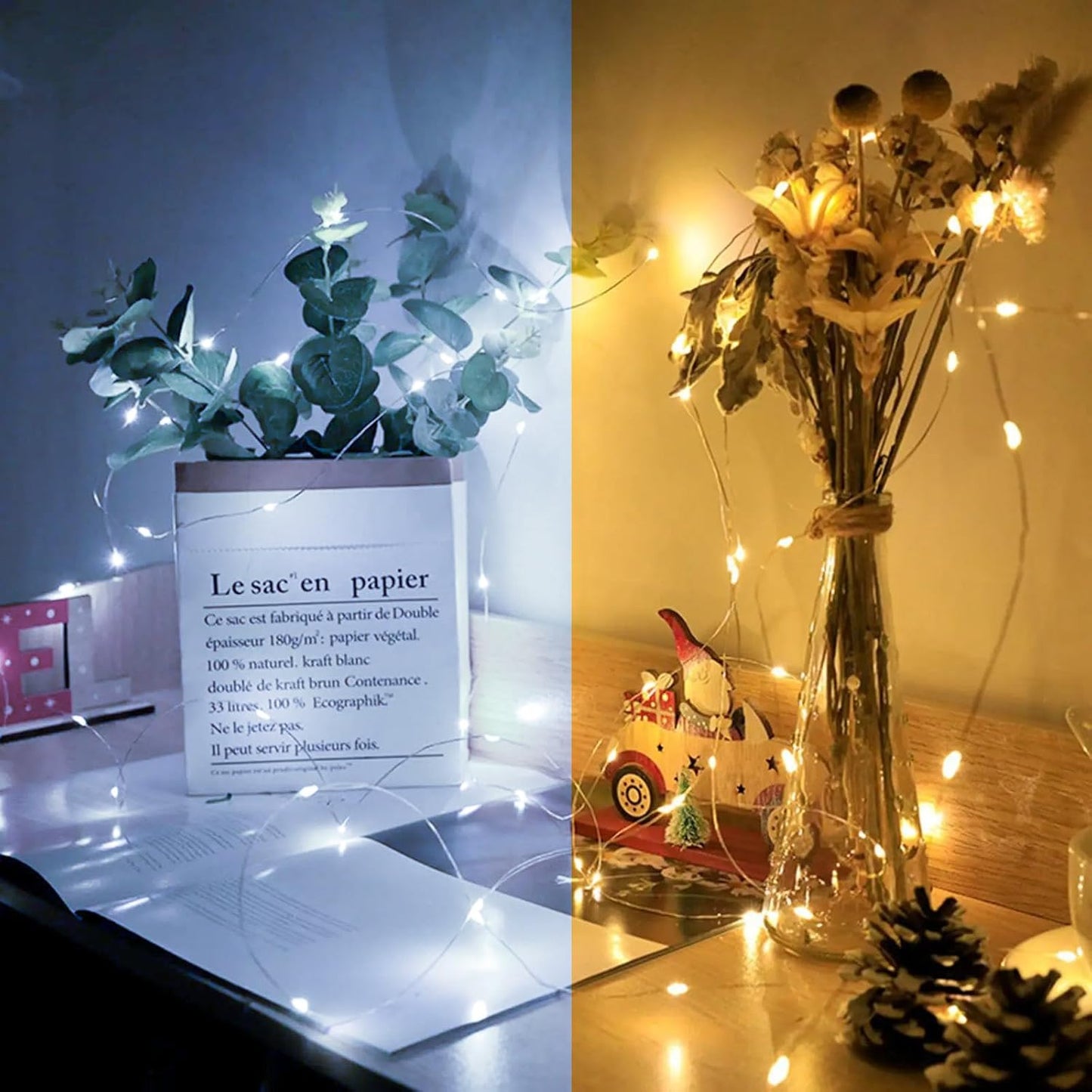 Skiennix 100 Pack Fairy Lights - 7Ft 20 LED Twinkle String Lights | Waterproof & Battery Operated for Weddings, Parties, & Decor - Warm White & White