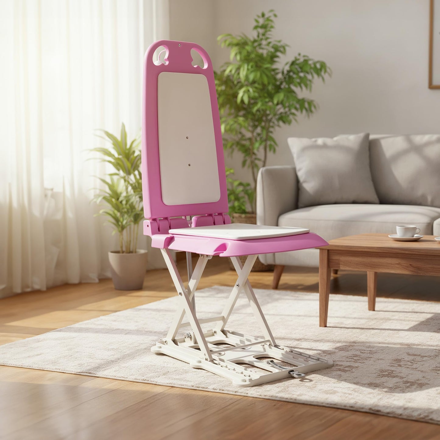 SuperHandy Portable Floor & Bath Lift - EVA Cushion, 26V 51.8Wh Battery, Lightweight 19 lbs, Foldable, 330 lb Capacity, IP68 Waterproof Lift for Seniors, Ergonomic Seat with Removable Panels (Pink)