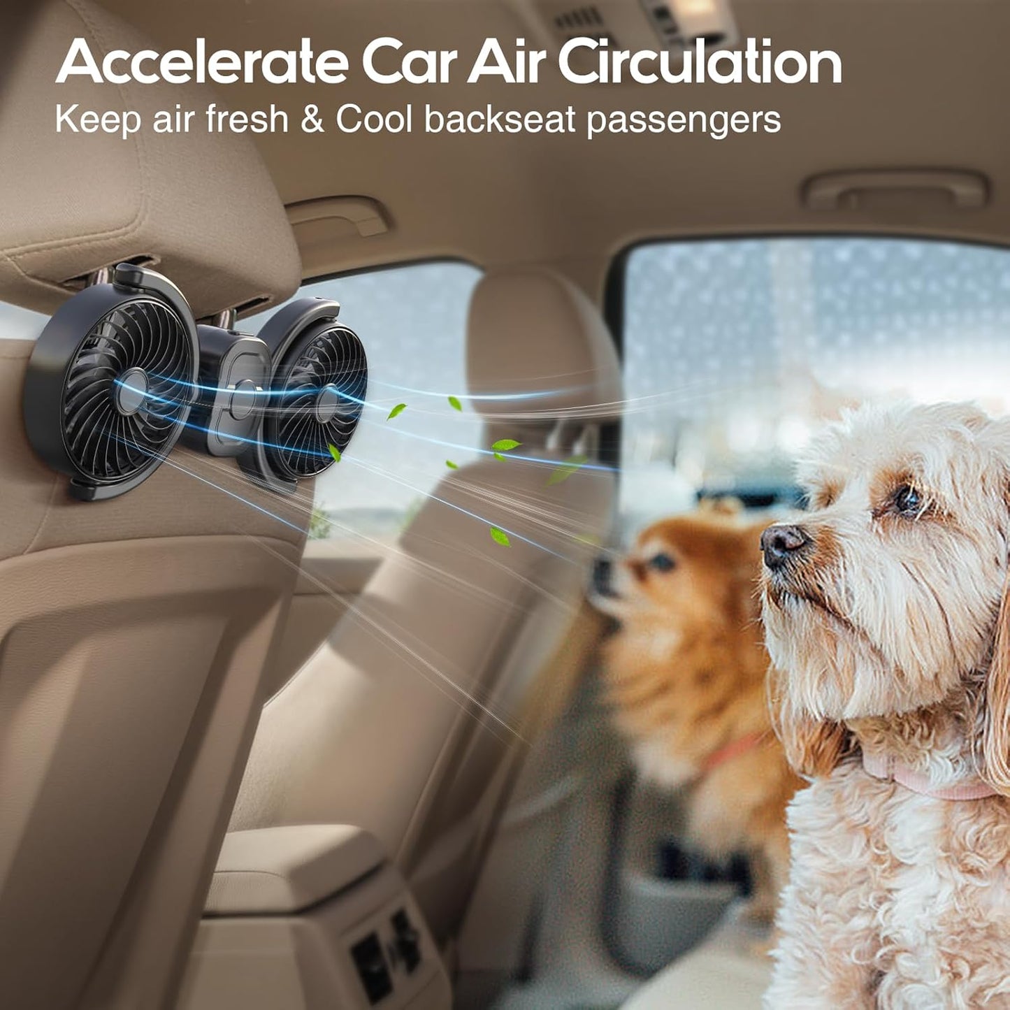 3 360 Dealswin Rechargeable Car Fan for Backseat Kids Baby, Battery and USB Dual Power Car Fans, Powerful Speeds