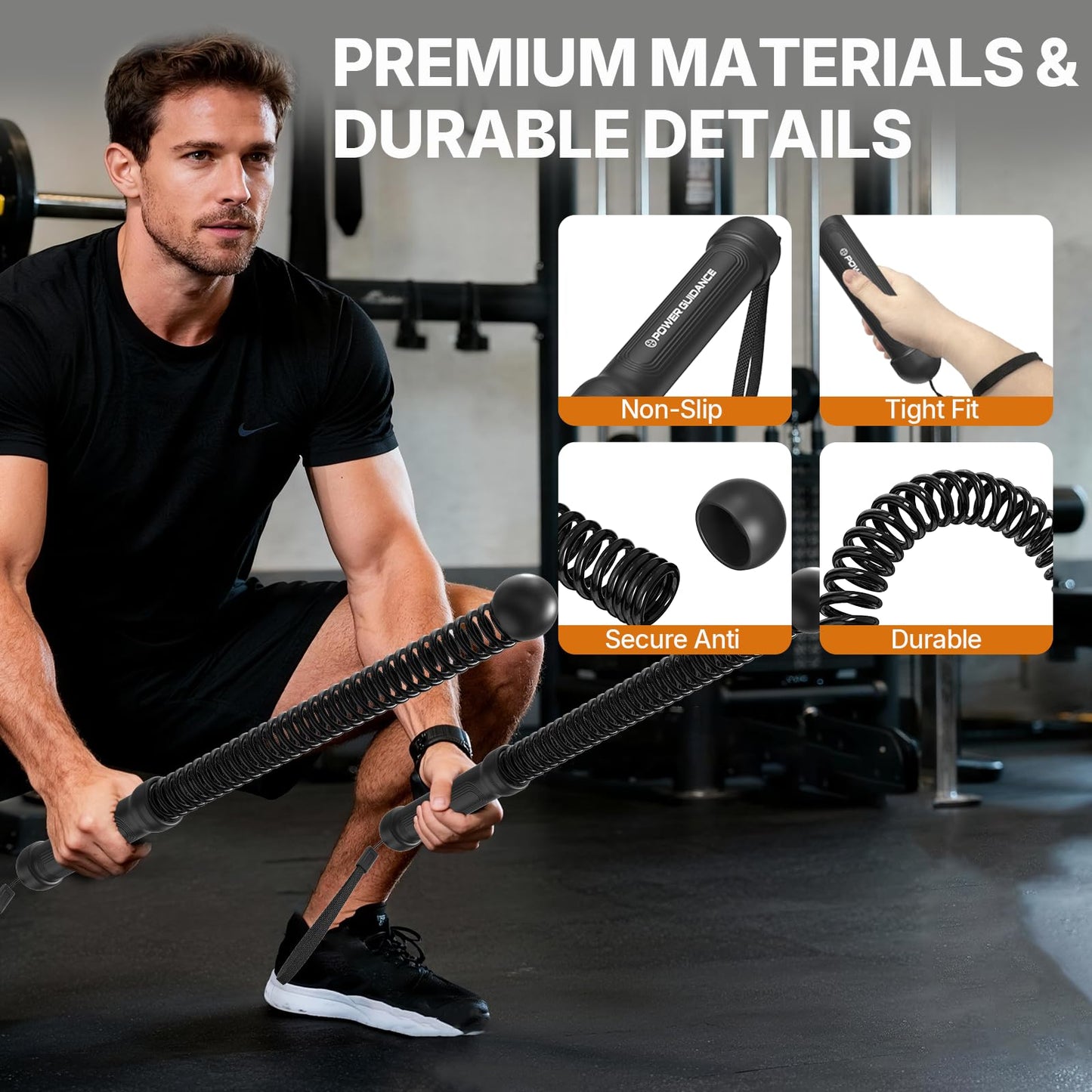 POWER GUIDANCE 2PCS Weighted Ropeless Battle Ropes, Portable Cordless Battle Rope with Non-Slip Handles, Workout Exercise Rope for HIIT, Cardio & Strength,Black