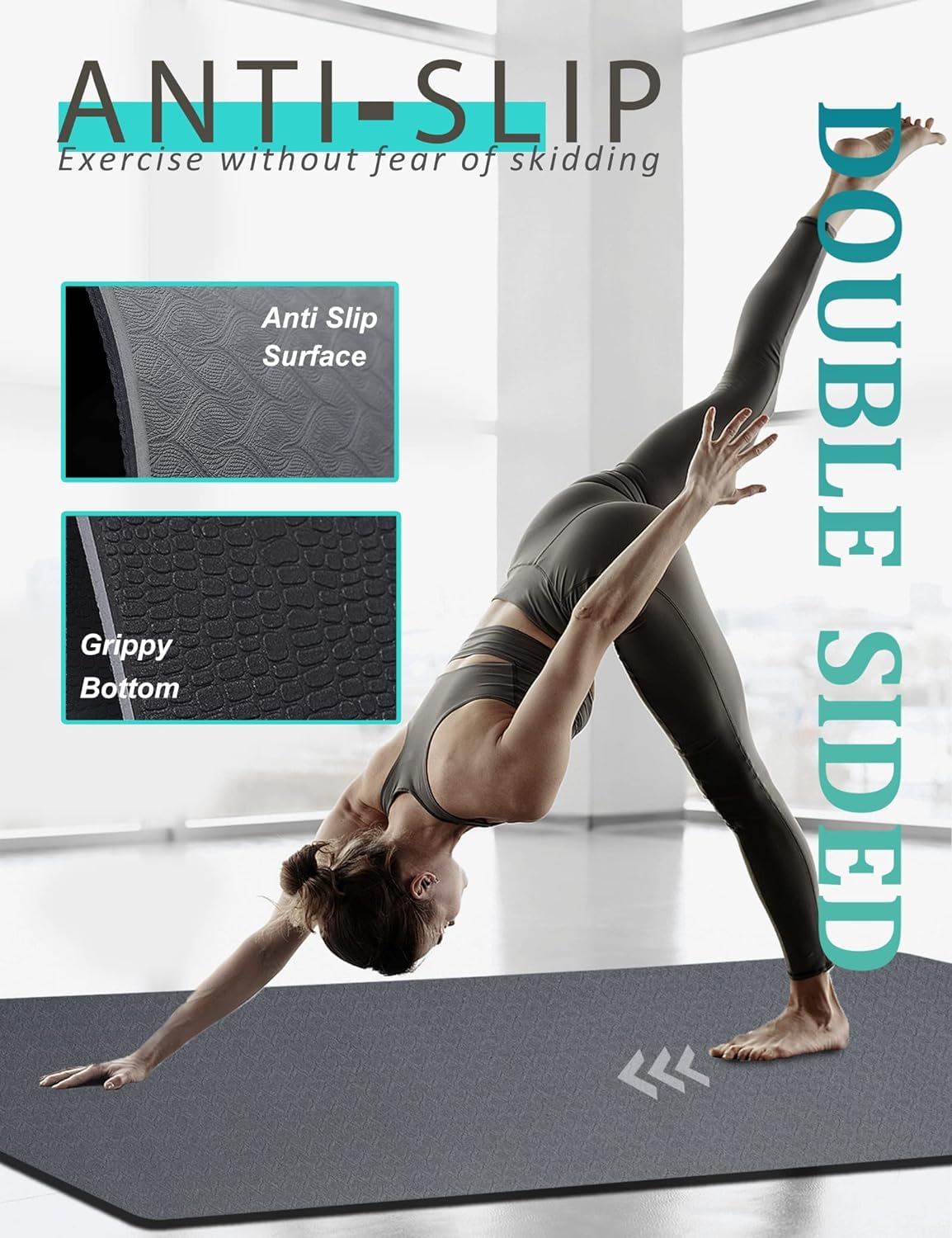 Yoga Mat Double-Sided Non Slip, 72'' x 32'' x 7mm - Extra Wide & Thick Yoga Mat with Strap, Ideal for Men Women Kids, Professional TPE Yoga Mats for Home Workout, Pilates and Floor Exercises