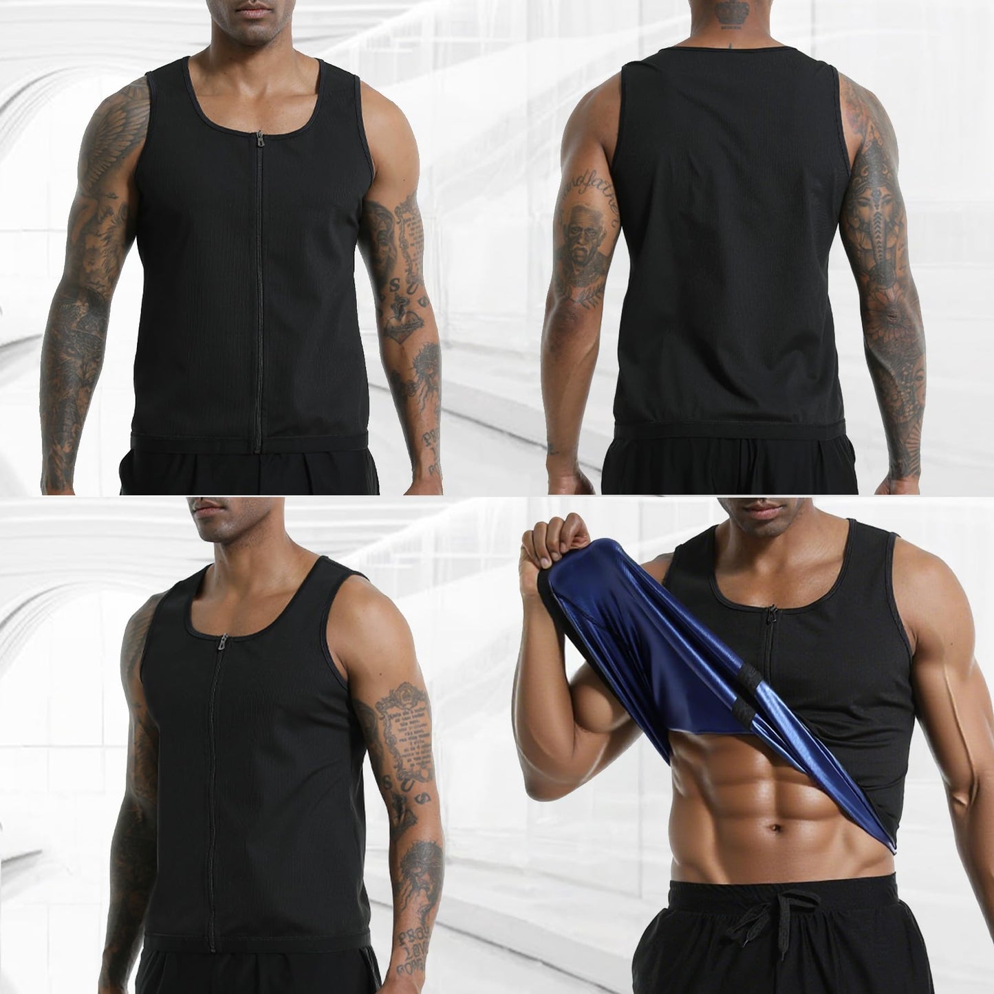Everfion Men's Sauna Vest Zipper Ribbed Sweat Suit Waist Trainer, Sleeveless Sauna Shirt for Men Compression Tank Top