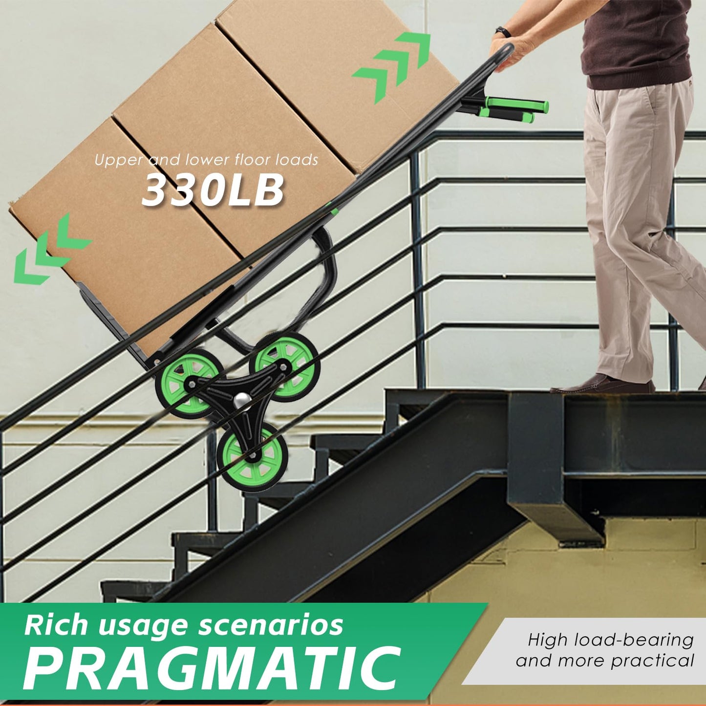 Teprovo Stair Climbing Hand Truck 440lb,Heavy Duty Dolly Cart for Stairs,Thickened Upgraded Steel Tube Folding Stair Climbing Trolley with Six Wheels and Telescoping Handle